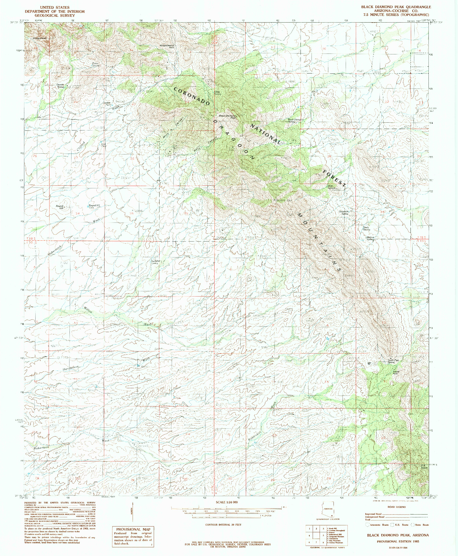 USGS 1:24000-SCALE QUADRANGLE FOR BLACK DIAMOND PEAK, AZ 1985