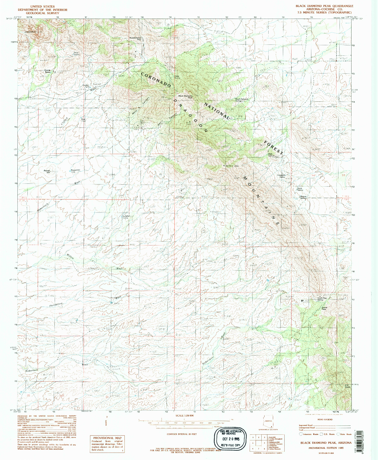 USGS 1:24000-SCALE QUADRANGLE FOR BLACK DIAMOND PEAK, AZ 1985