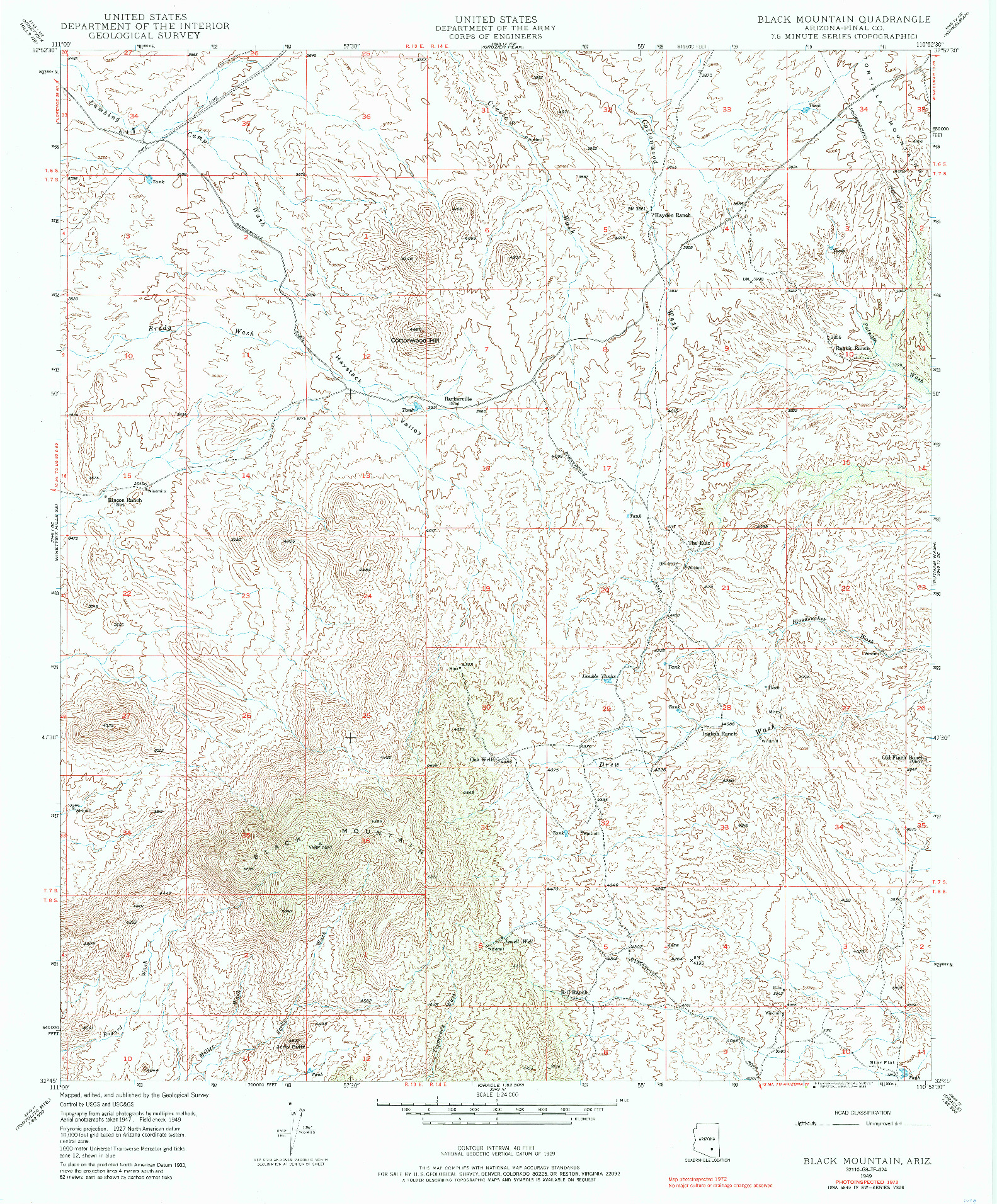 USGS 1:24000-SCALE QUADRANGLE FOR BLACK MOUNTAIN, AZ 1949