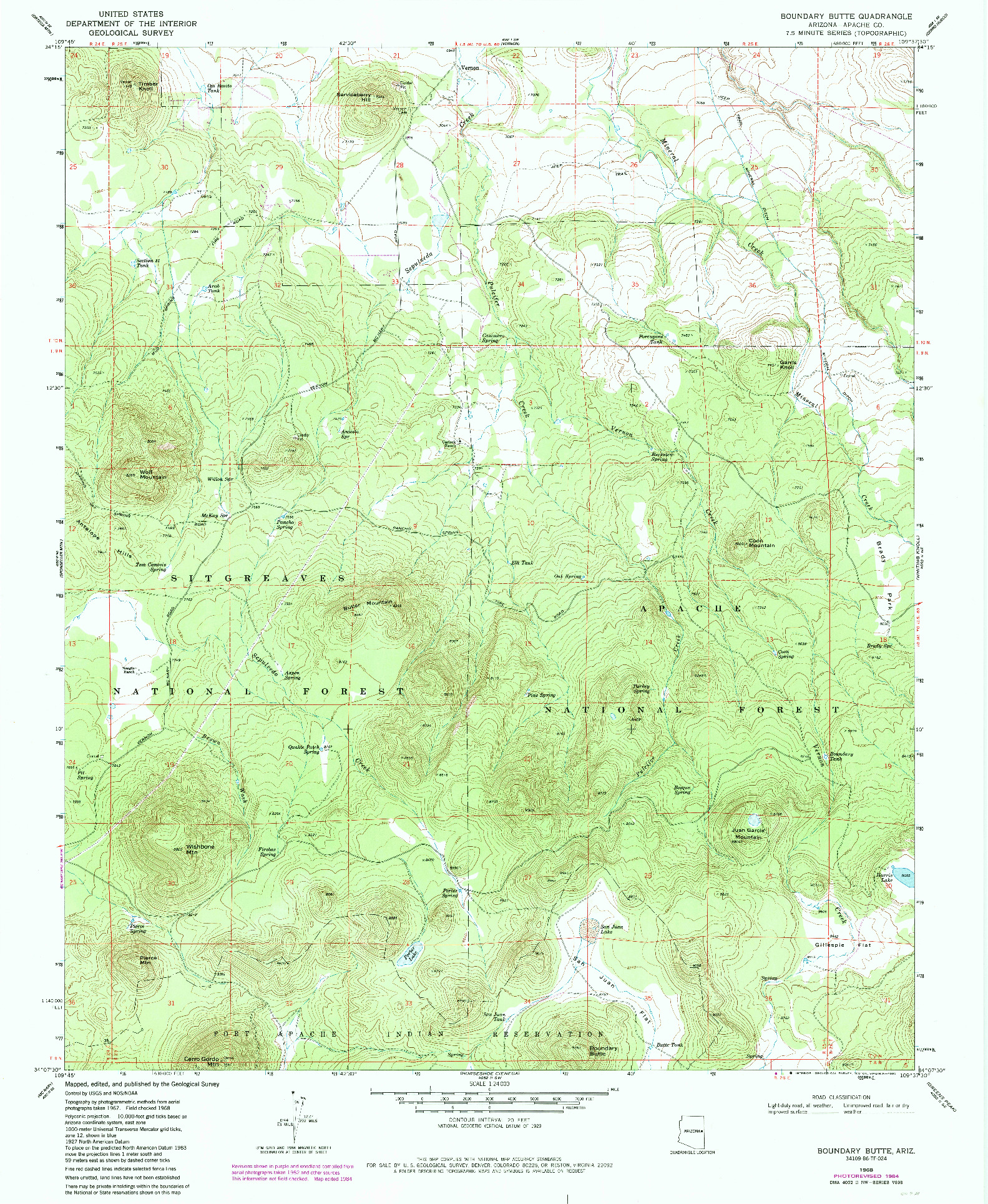 USGS 1:24000-SCALE QUADRANGLE FOR BOUNDARY BUTTE, AZ 1968