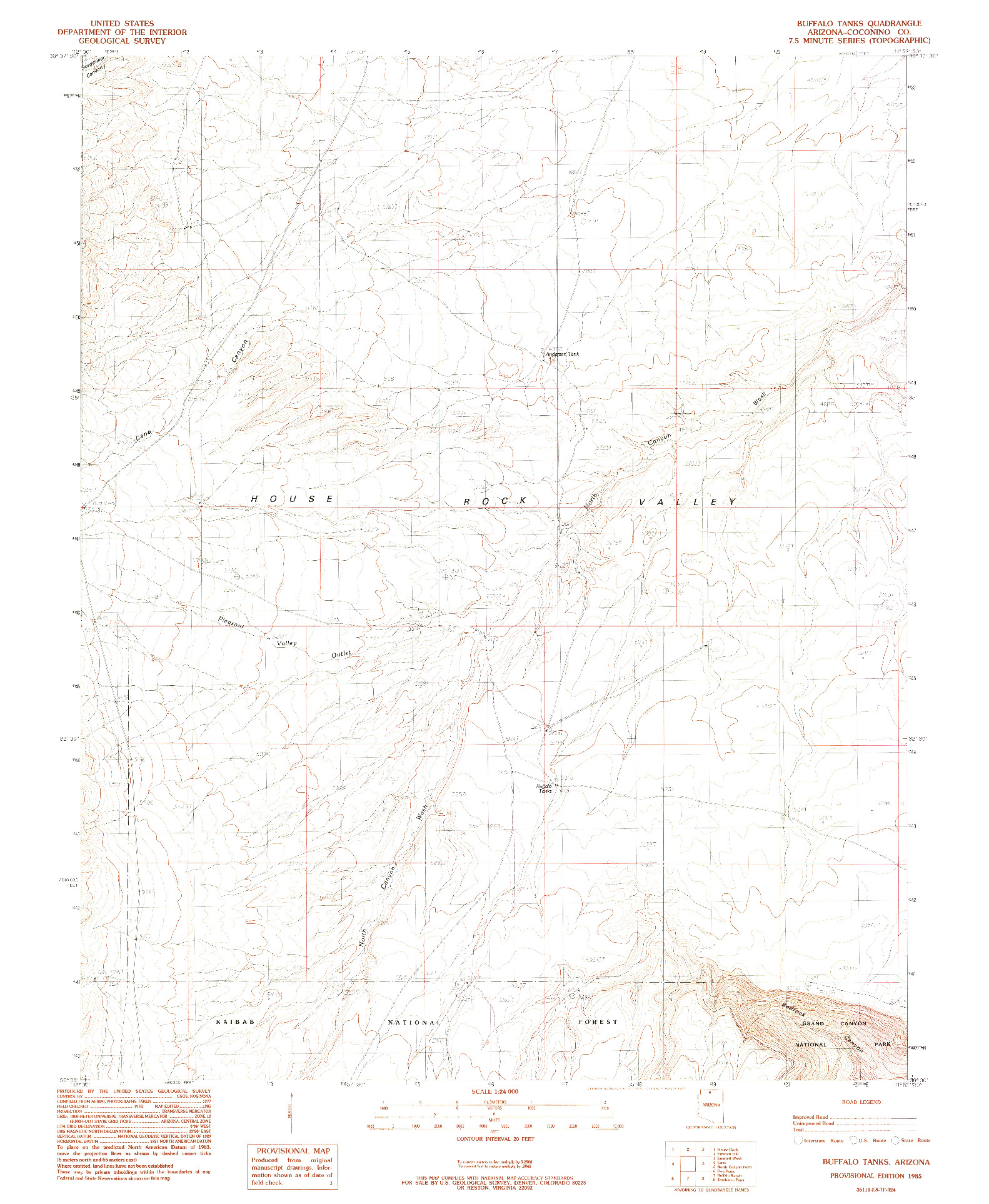 USGS 1:24000-SCALE QUADRANGLE FOR BUFFALO TANKS, AZ 1985