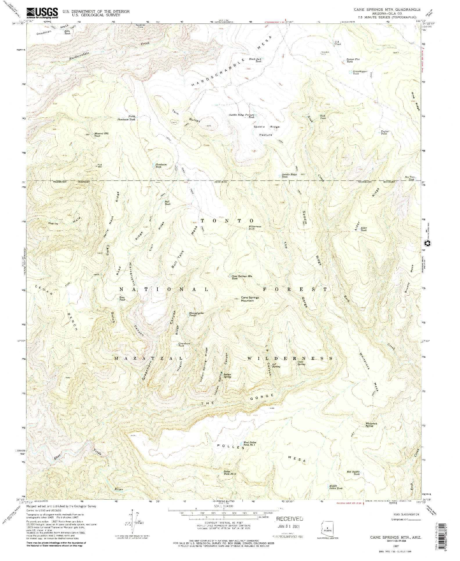 USGS 1:24000-SCALE QUADRANGLE FOR CANE SPRINGS MOUNTAIN, AZ 1967