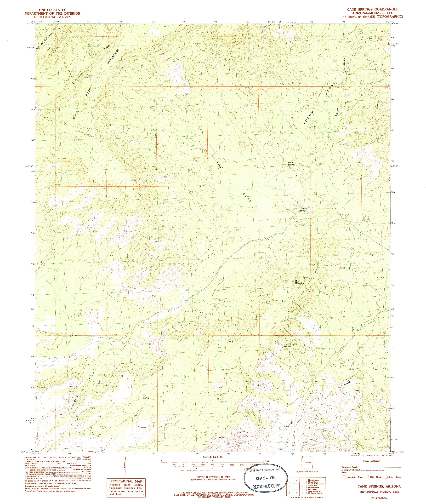USGS 1:24000-SCALE QUADRANGLE FOR CANE SPRINGS MOUNTAIN, AZ 1985