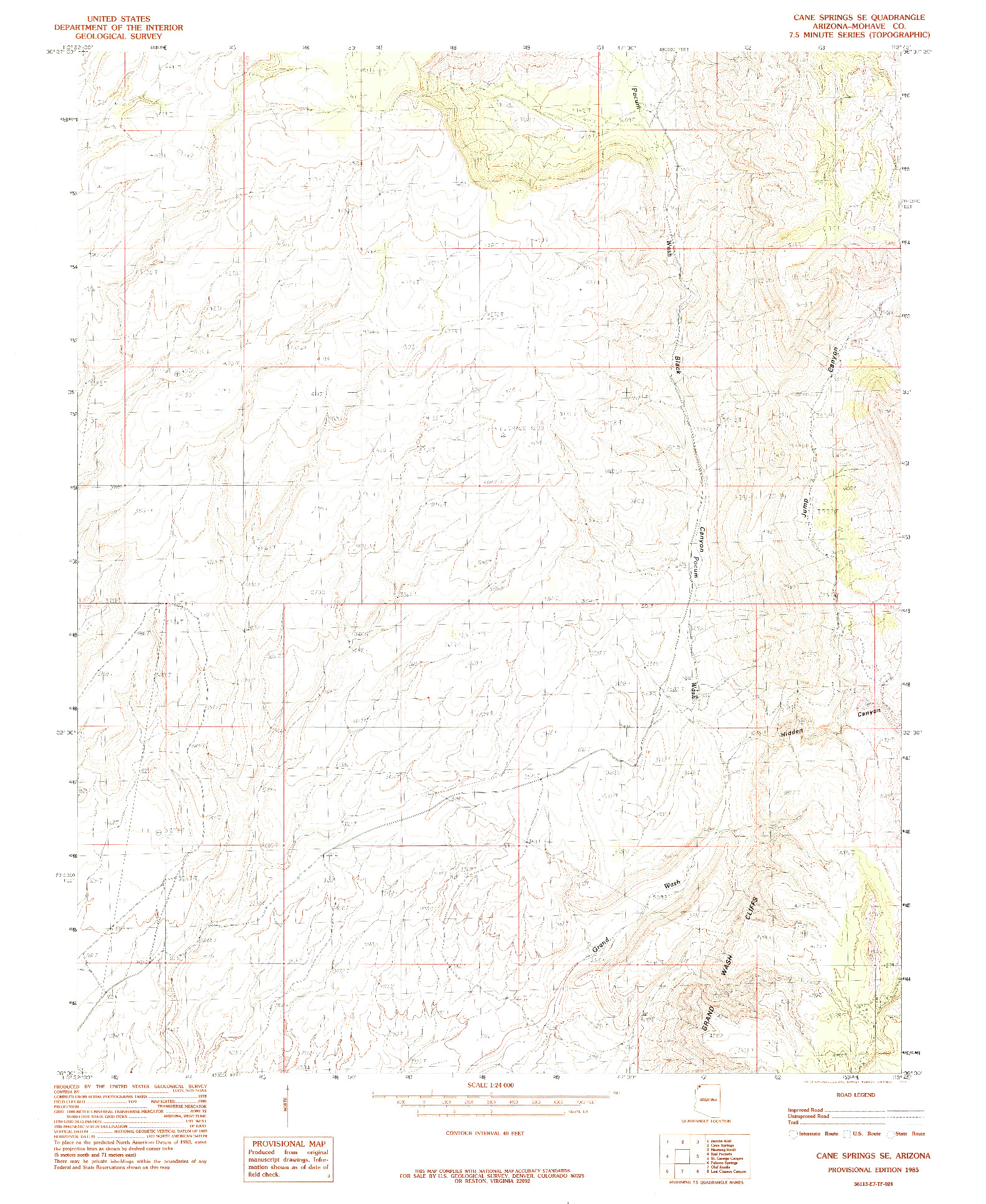 USGS 1:24000-SCALE QUADRANGLE FOR CANE SPRINGS SE, AZ 1985