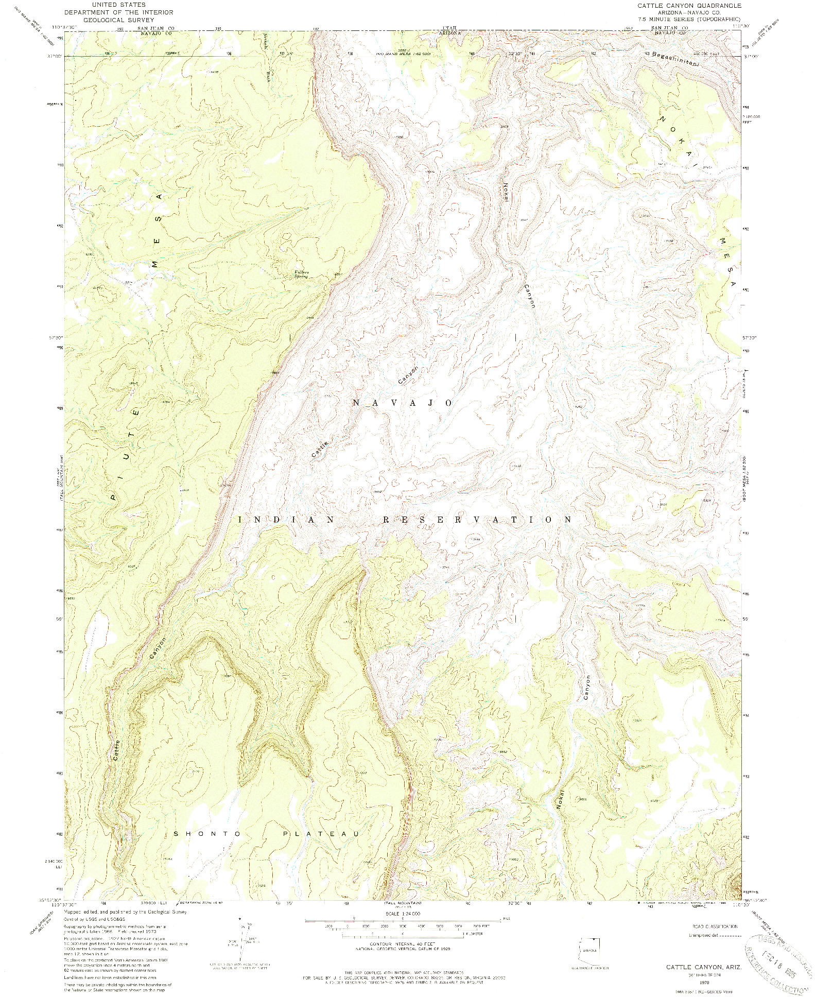 USGS 1:24000-SCALE QUADRANGLE FOR CATTLE CANYON, AZ 1970