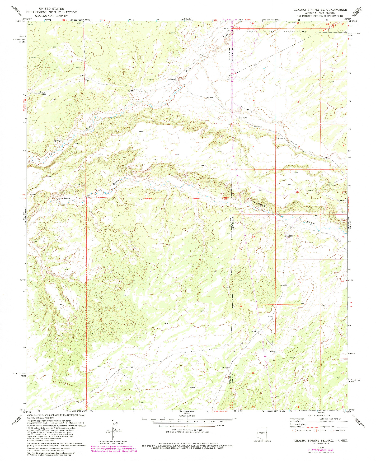 USGS 1:24000-SCALE QUADRANGLE FOR CEADRO SPRING SE, AZ 1979