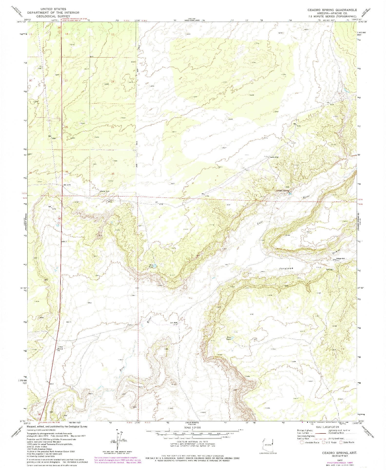 USGS 1:24000-SCALE QUADRANGLE FOR CEADRO SPRING, AZ 1977