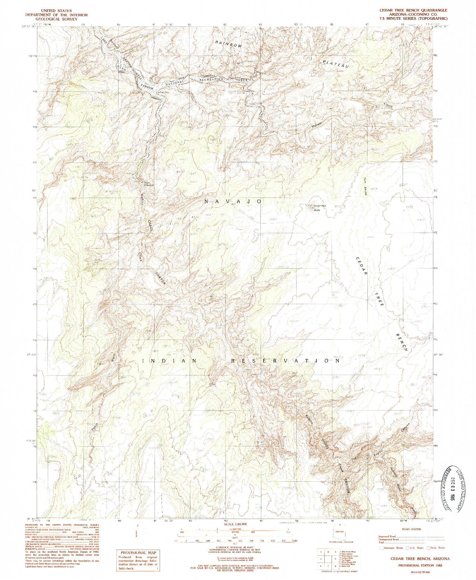 USGS 1:24000-SCALE QUADRANGLE FOR CEDAR TREE BENCH, AZ 1985