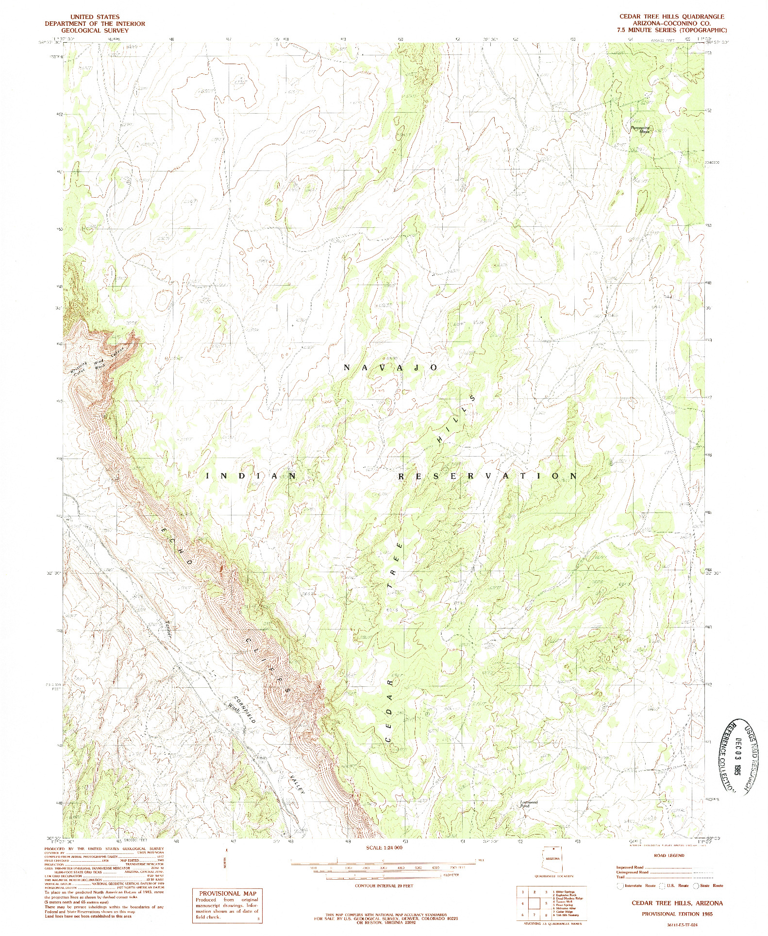 USGS 1:24000-SCALE QUADRANGLE FOR CEDAR TREE HILLS, AZ 1985