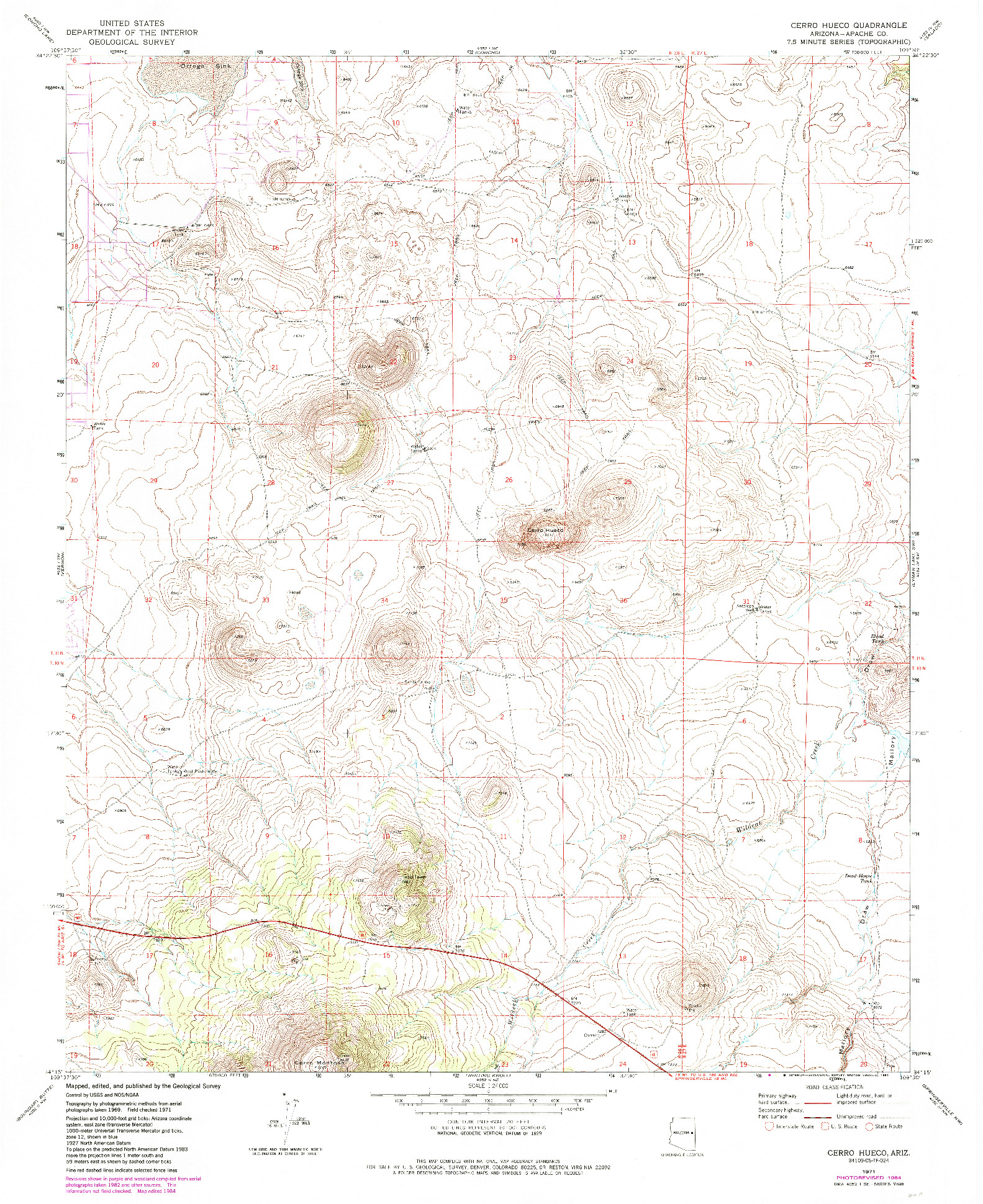 USGS 1:24000-SCALE QUADRANGLE FOR CERRO HUECO, AZ 1971