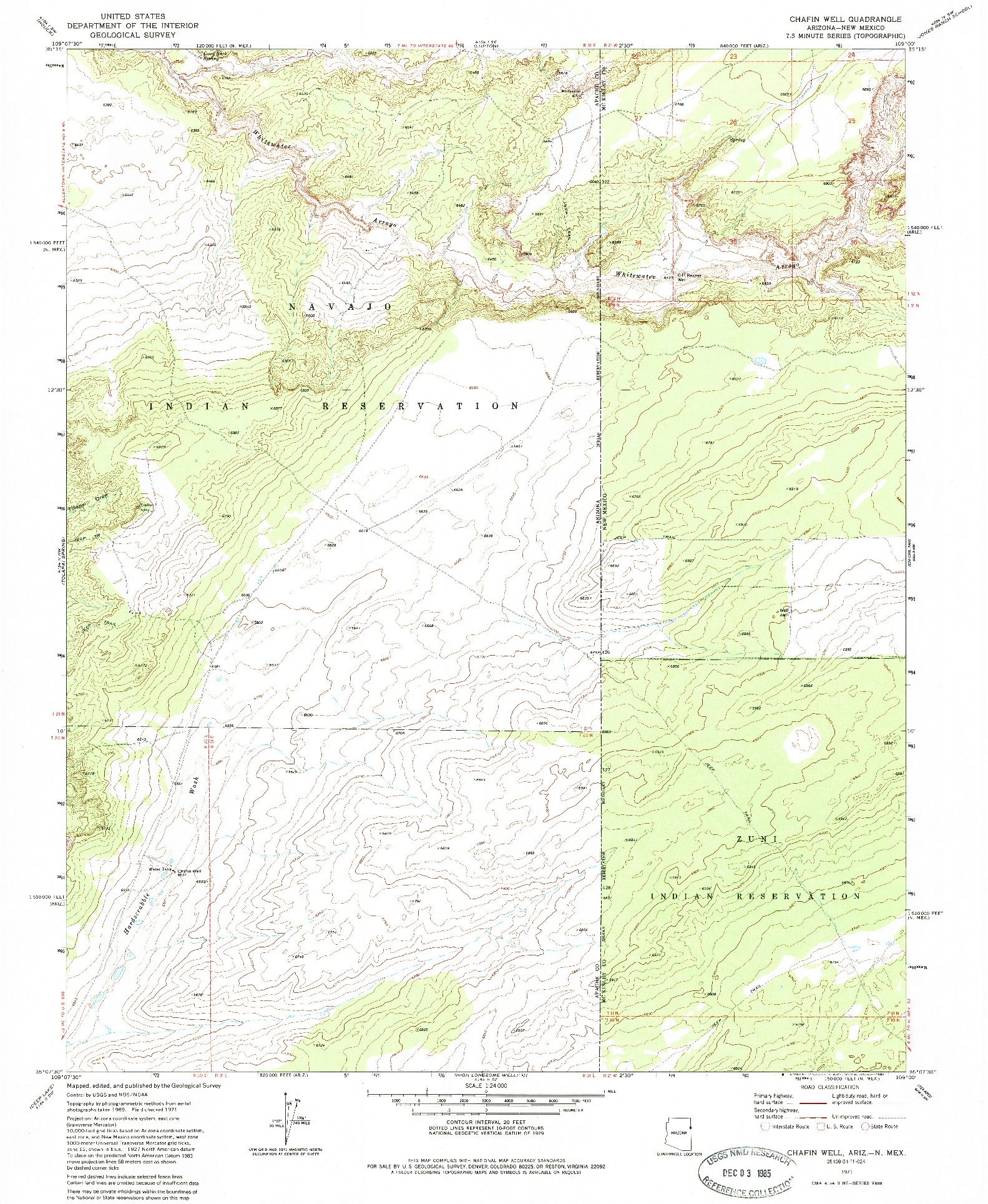 USGS 1:24000-SCALE QUADRANGLE FOR CHAFIN WELL, AZ 1971