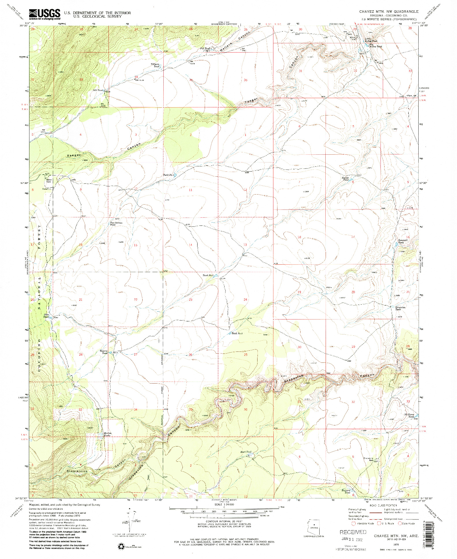 USGS 1:24000-SCALE QUADRANGLE FOR CHAVEZ MTN NW, AZ 1970