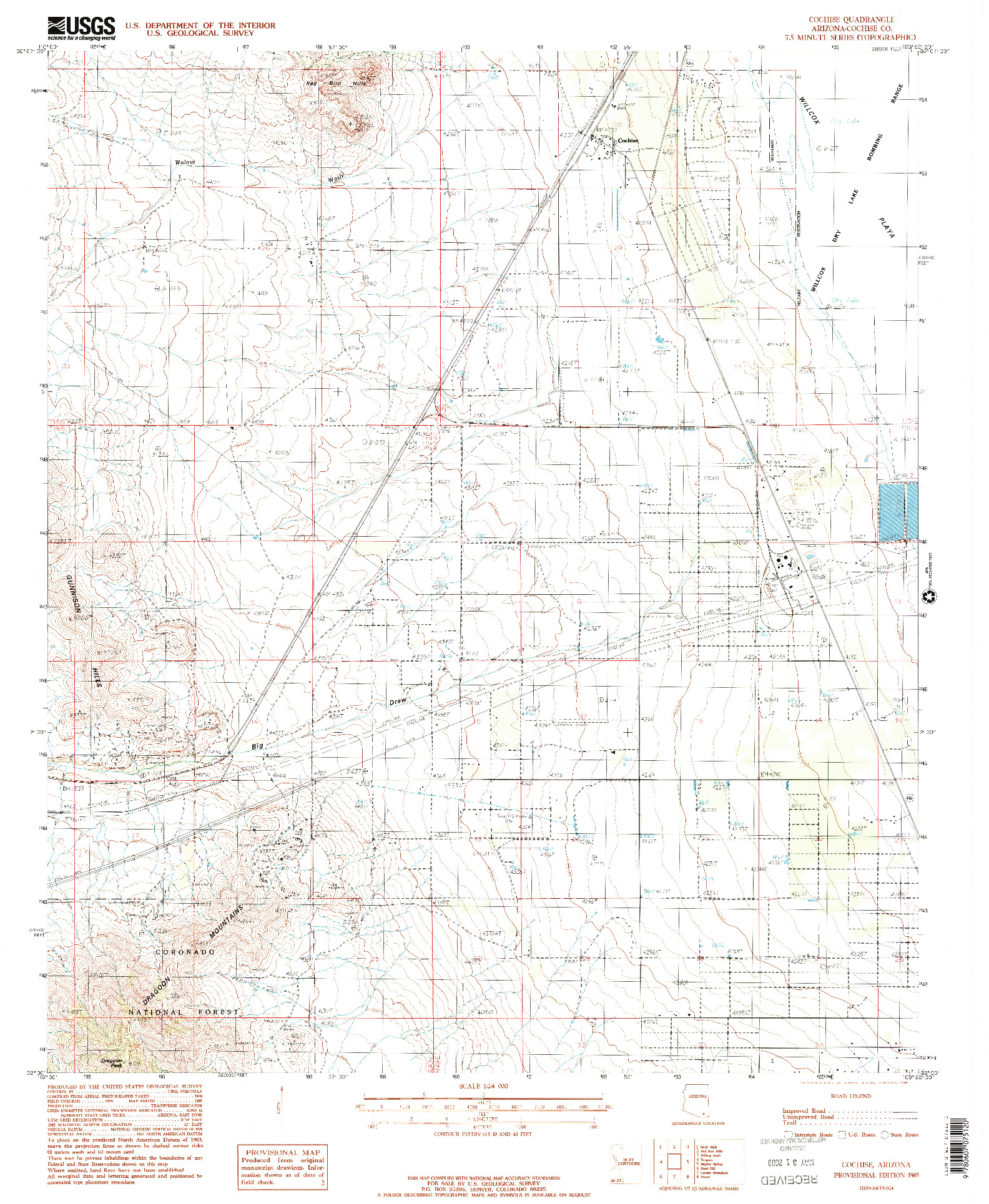 USGS 1:24000-SCALE QUADRANGLE FOR COCHISE, AZ 1985