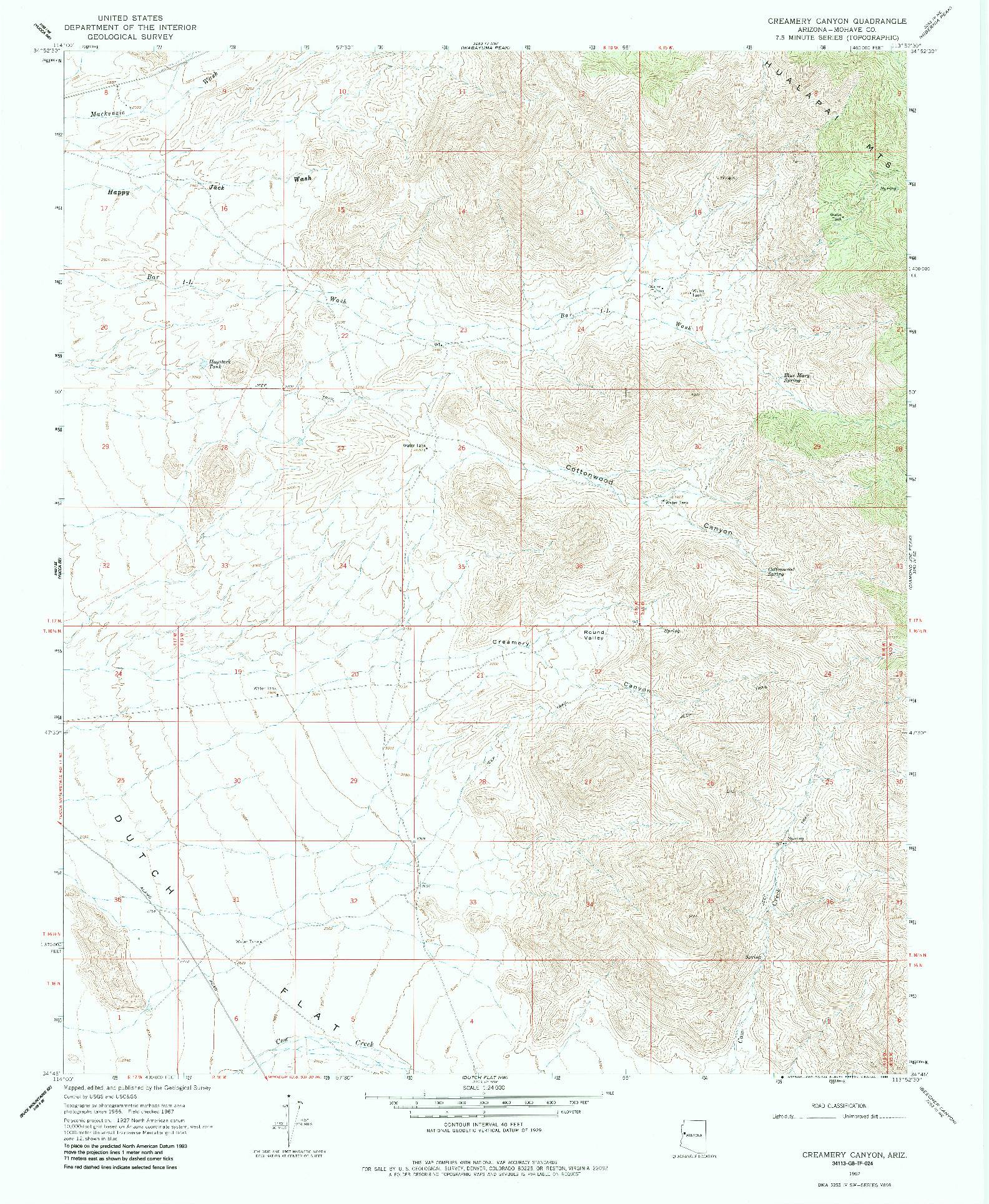 USGS 1:24000-SCALE QUADRANGLE FOR CREAMERY CANYON, AZ 1967