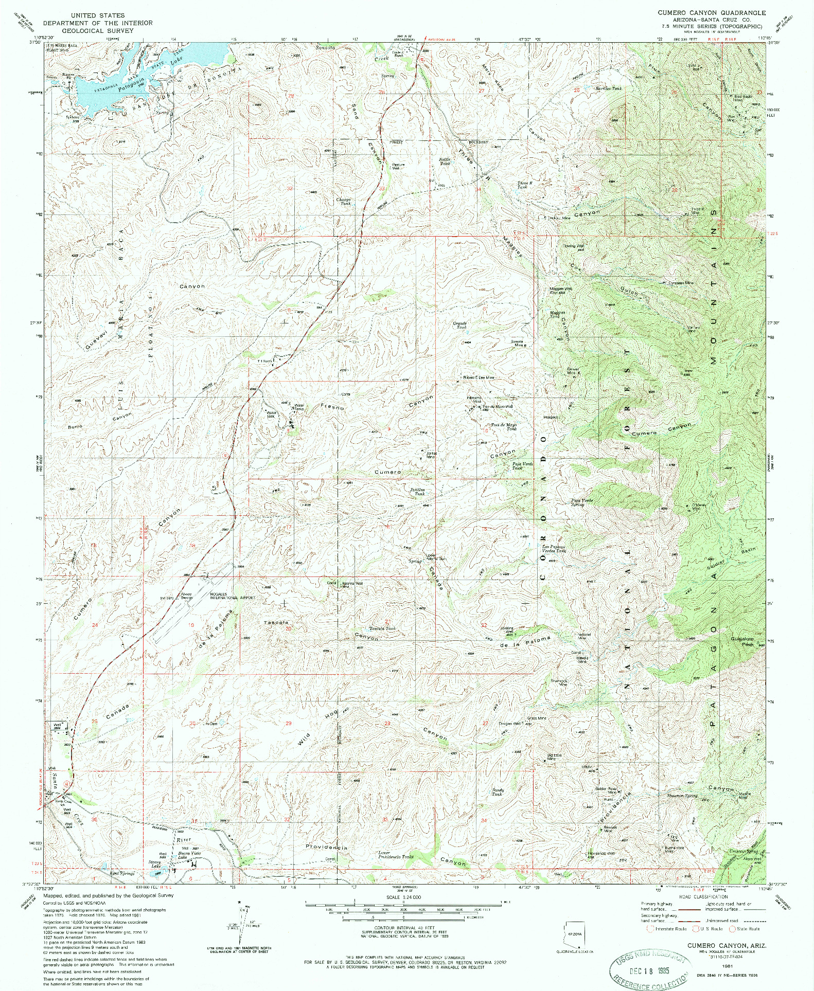 USGS 1:24000-SCALE QUADRANGLE FOR CUMERO CANYON, AZ 1981