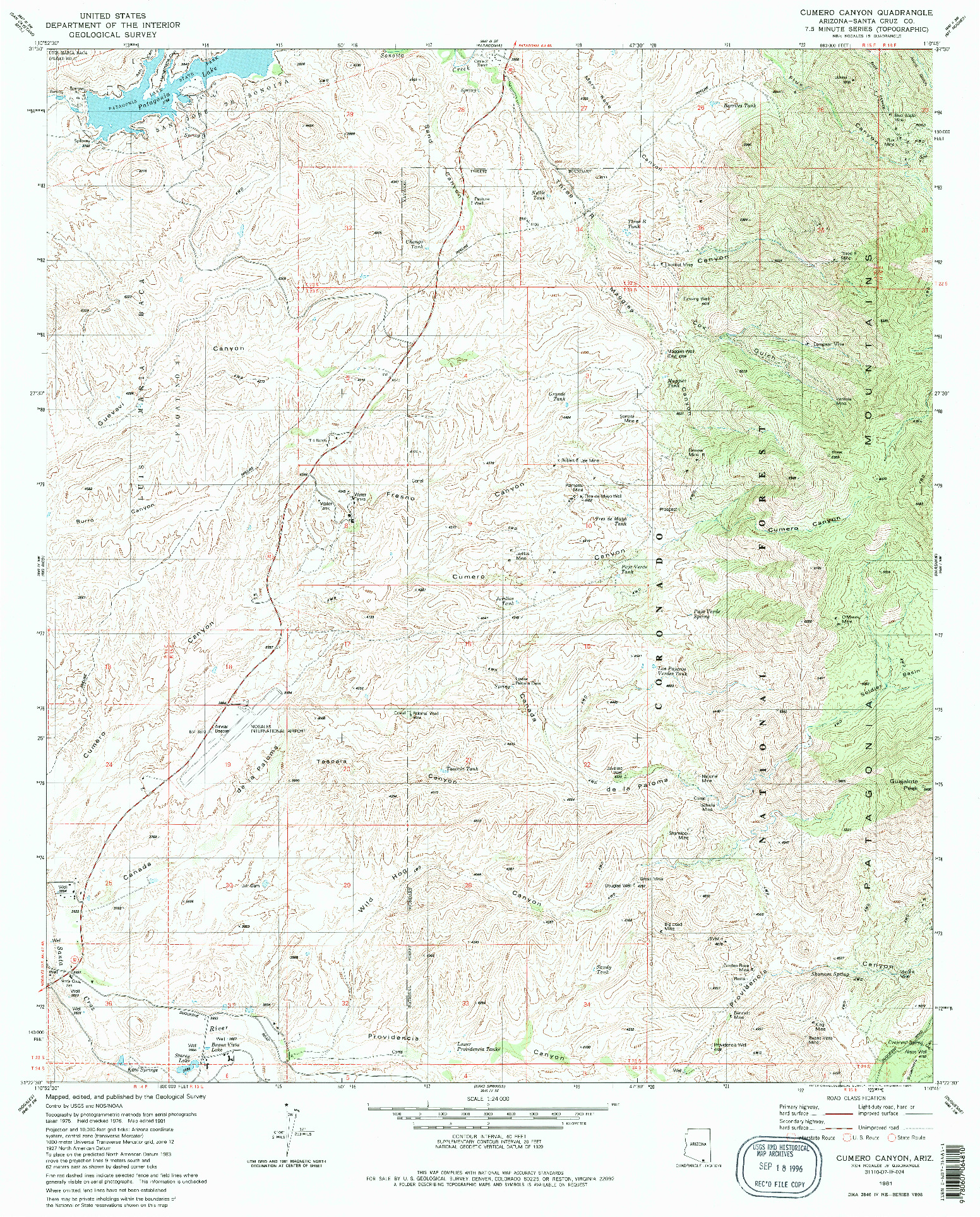 USGS 1:24000-SCALE QUADRANGLE FOR CUMERO CANYON, AZ 1981