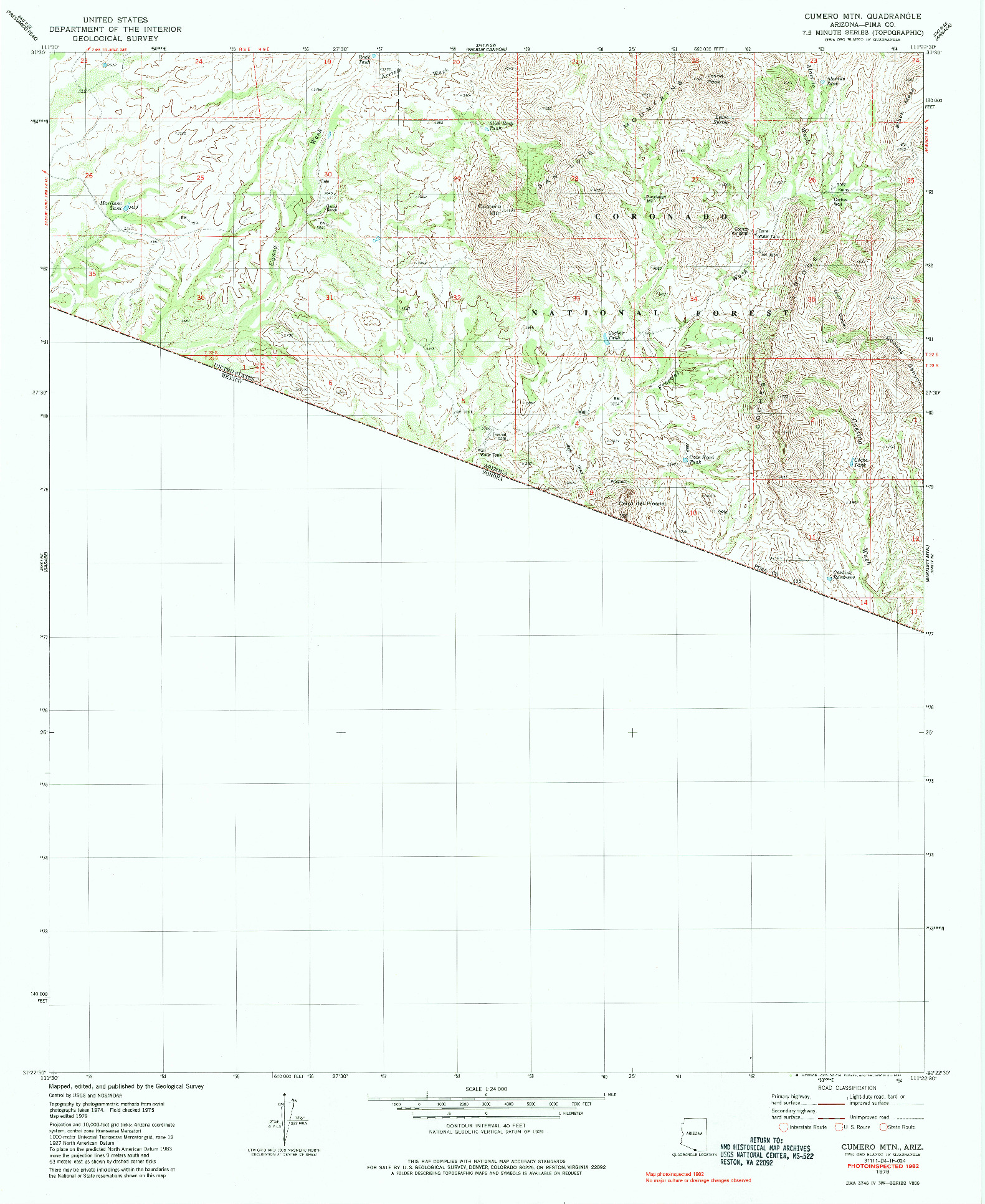 USGS 1:24000-SCALE QUADRANGLE FOR CUMERO MTN, AZ 1979