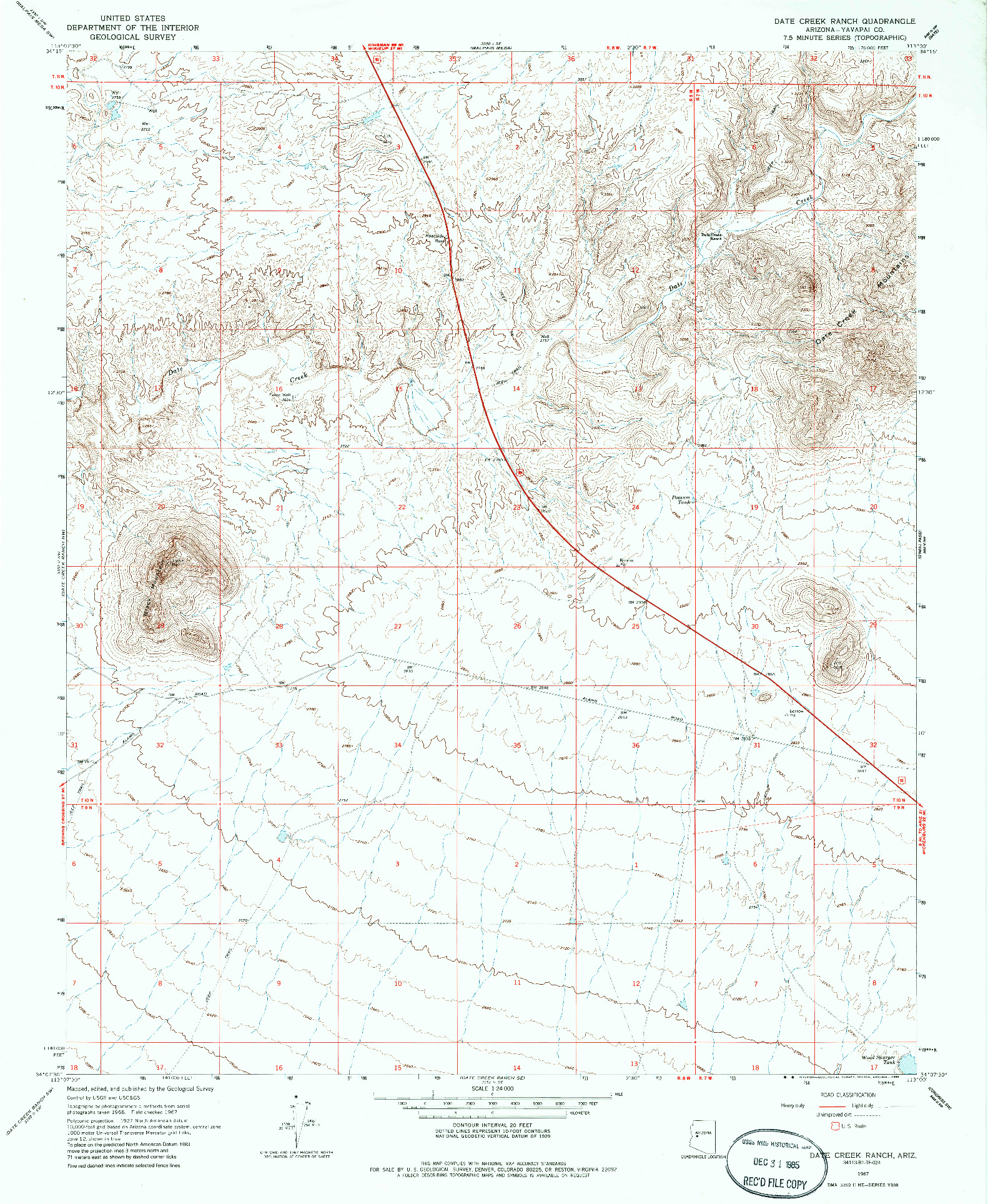 USGS 1:24000-SCALE QUADRANGLE FOR DATE CREEK RANCH, AZ 1967