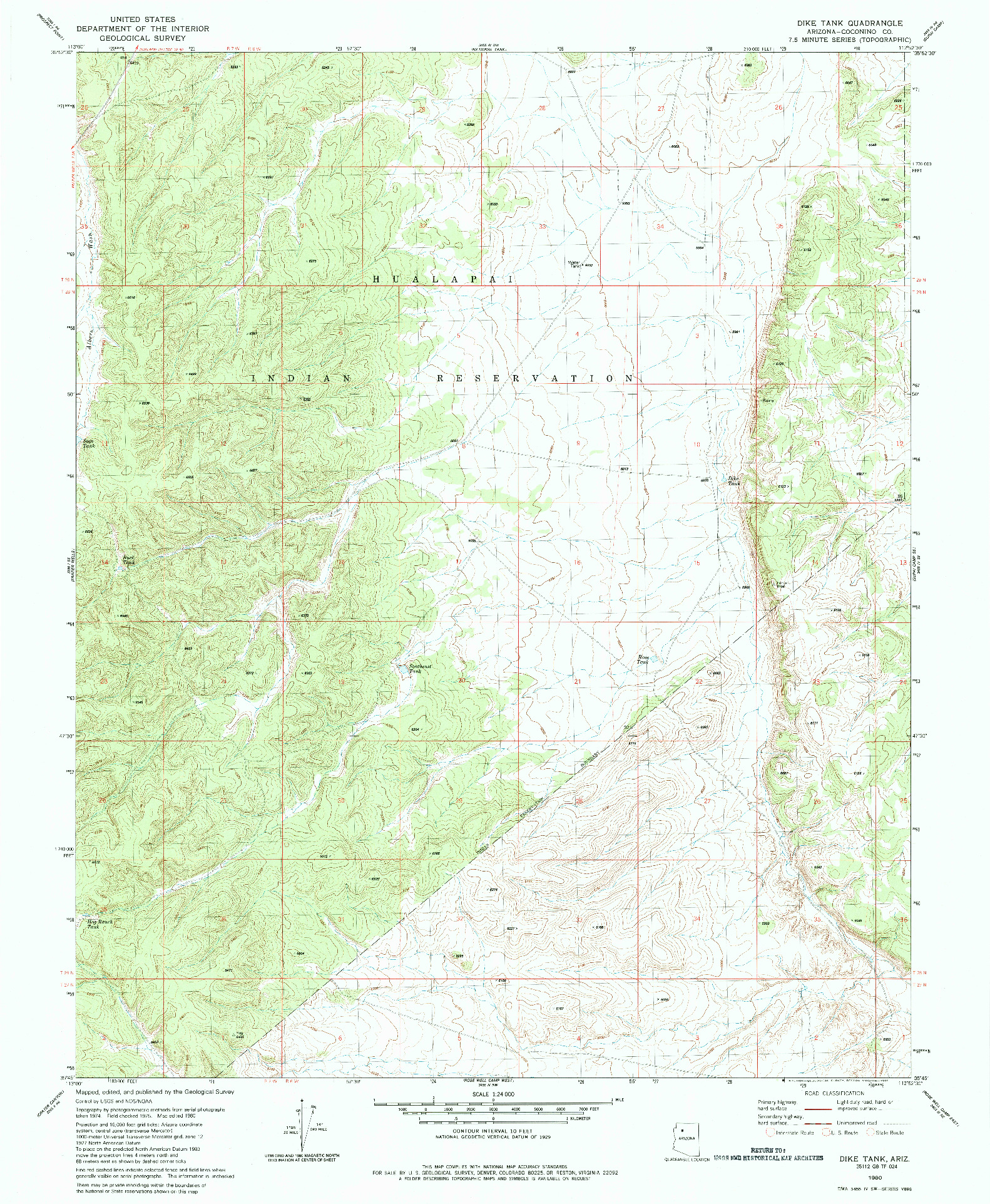 USGS 1:24000-SCALE QUADRANGLE FOR DIKE TANK, AZ 1980