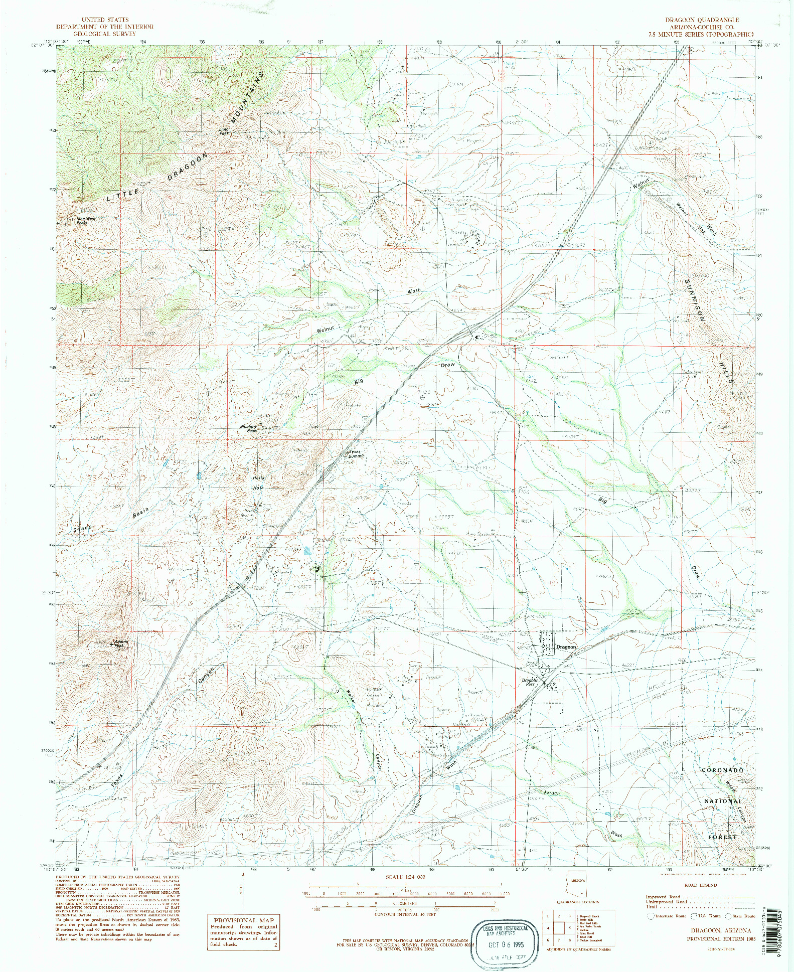 USGS 1:24000-SCALE QUADRANGLE FOR DRAGOON, AZ 1985