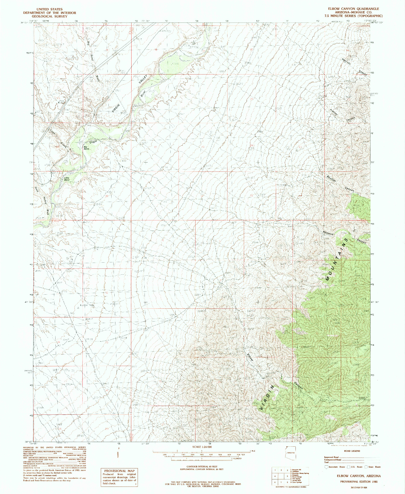 USGS 1:24000-SCALE QUADRANGLE FOR ELBOW CANYON, AZ 1985