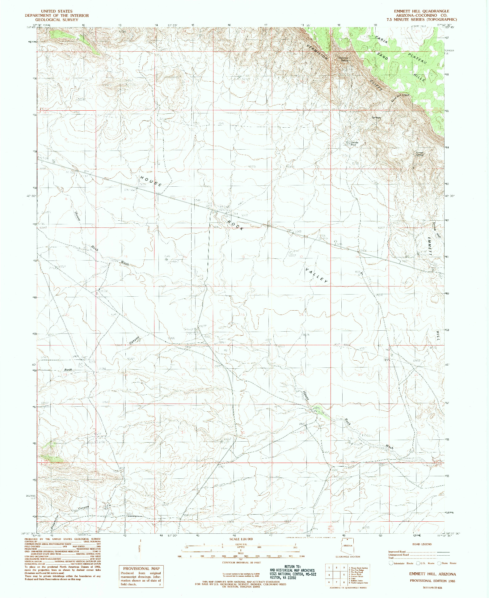 USGS 1:24000-SCALE QUADRANGLE FOR EMMETT HILL, AZ 1985