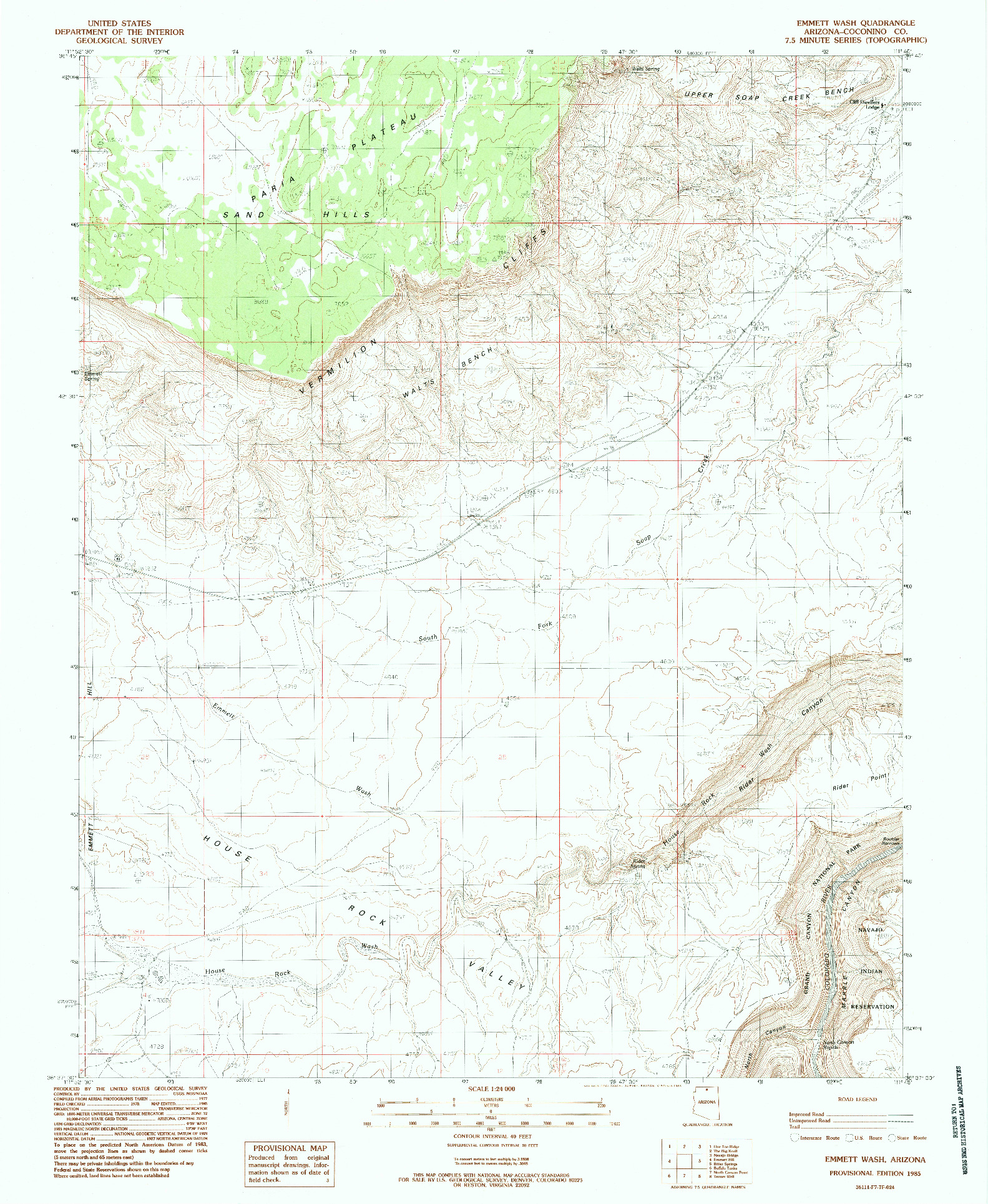 USGS 1:24000-SCALE QUADRANGLE FOR EMMETT WASH, AZ 1985