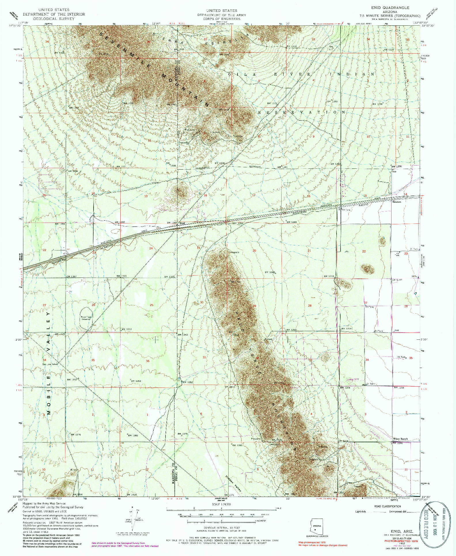 USGS 1:24000-SCALE QUADRANGLE FOR ENID, AZ 1952