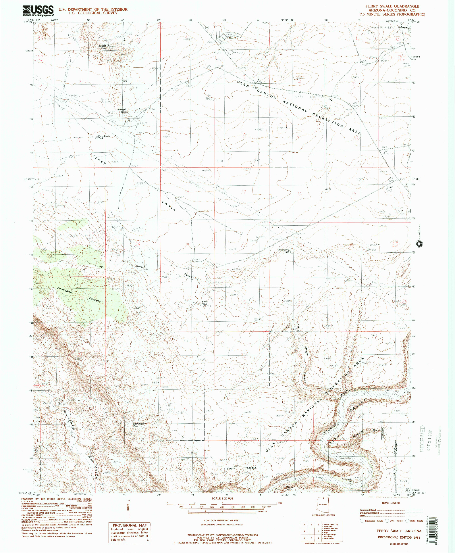 USGS 1:24000-SCALE QUADRANGLE FOR FERRY SWALE, AZ 1985