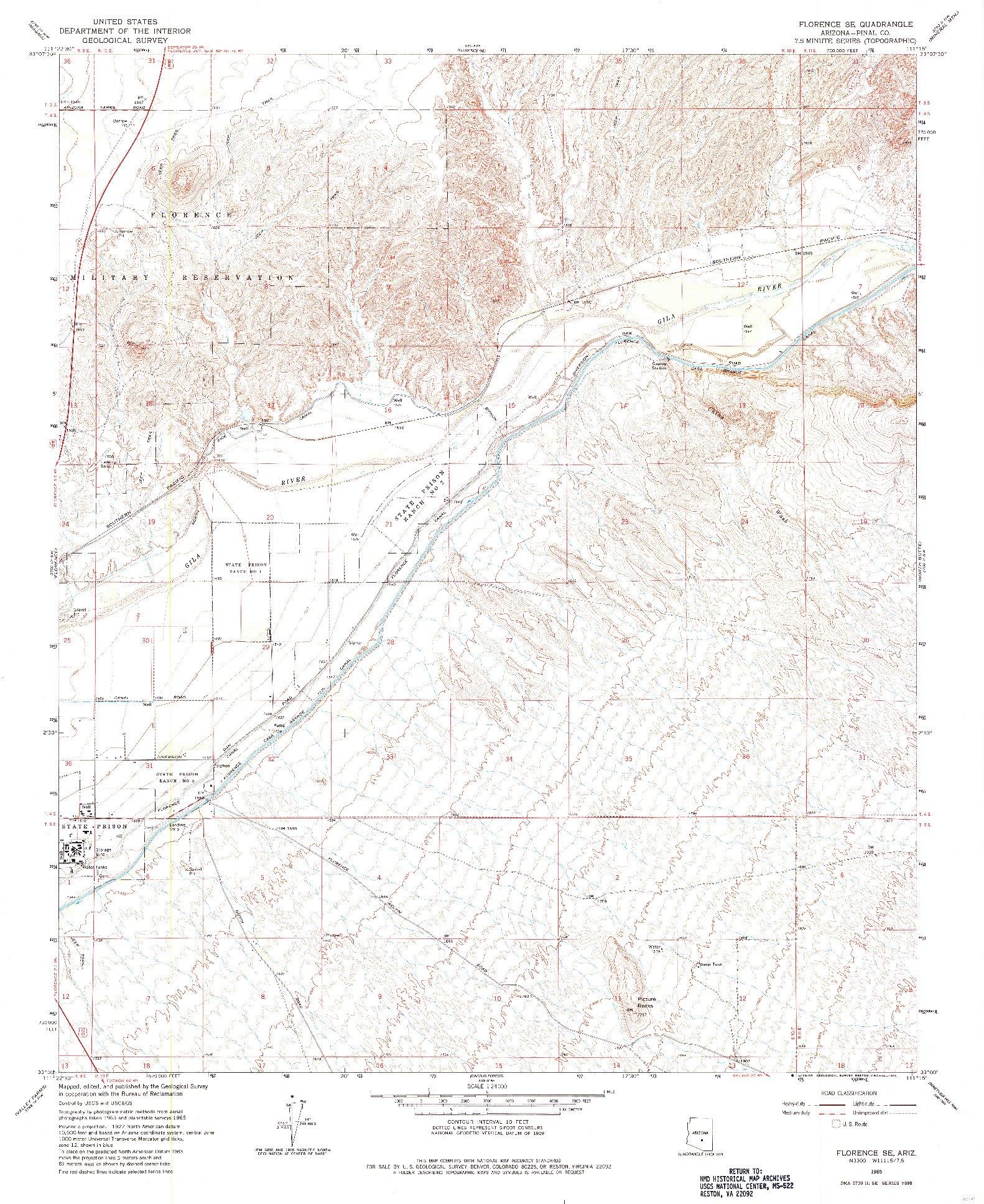 USGS 1:24000-SCALE QUADRANGLE FOR FLORENCE SE, AZ 1965
