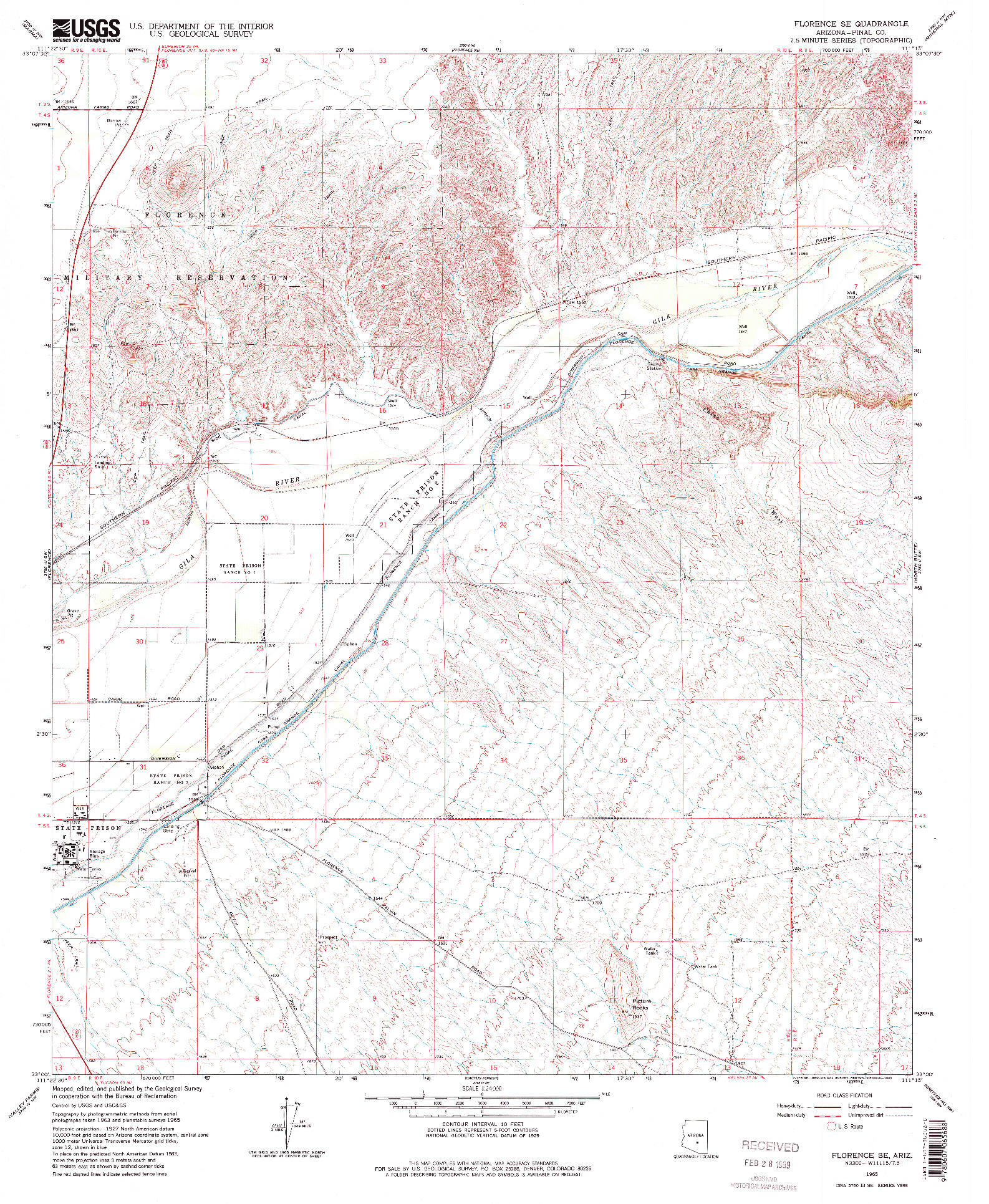 USGS 1:24000-SCALE QUADRANGLE FOR FLORENCE SE, AZ 1965