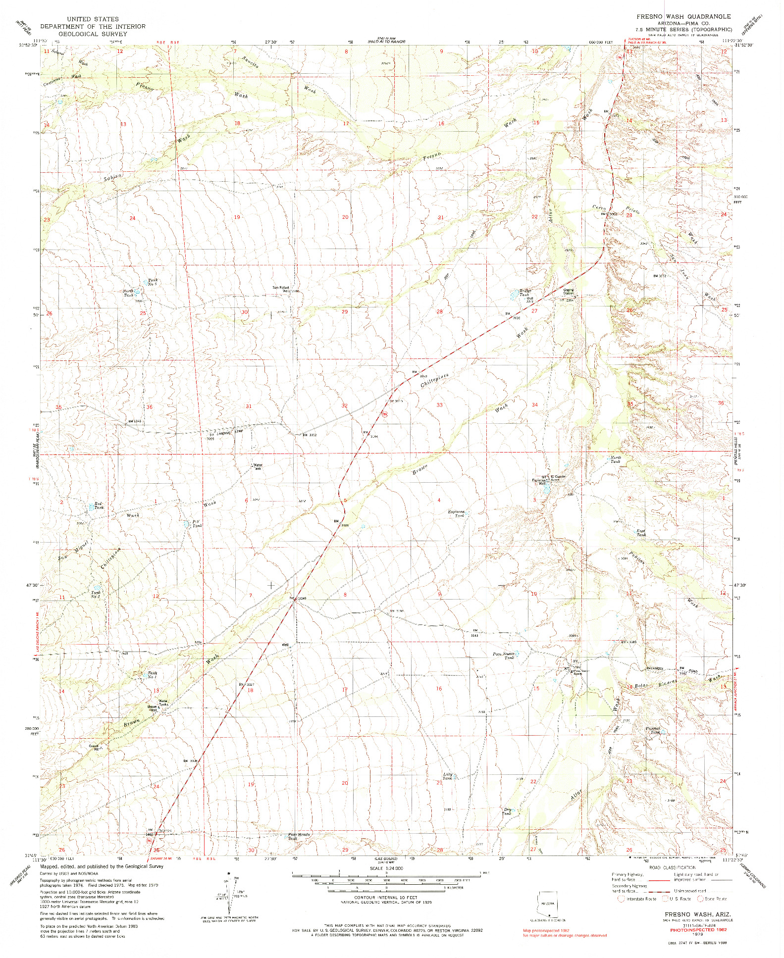 USGS 1:24000-SCALE QUADRANGLE FOR FRESNO WASH, AZ 1979