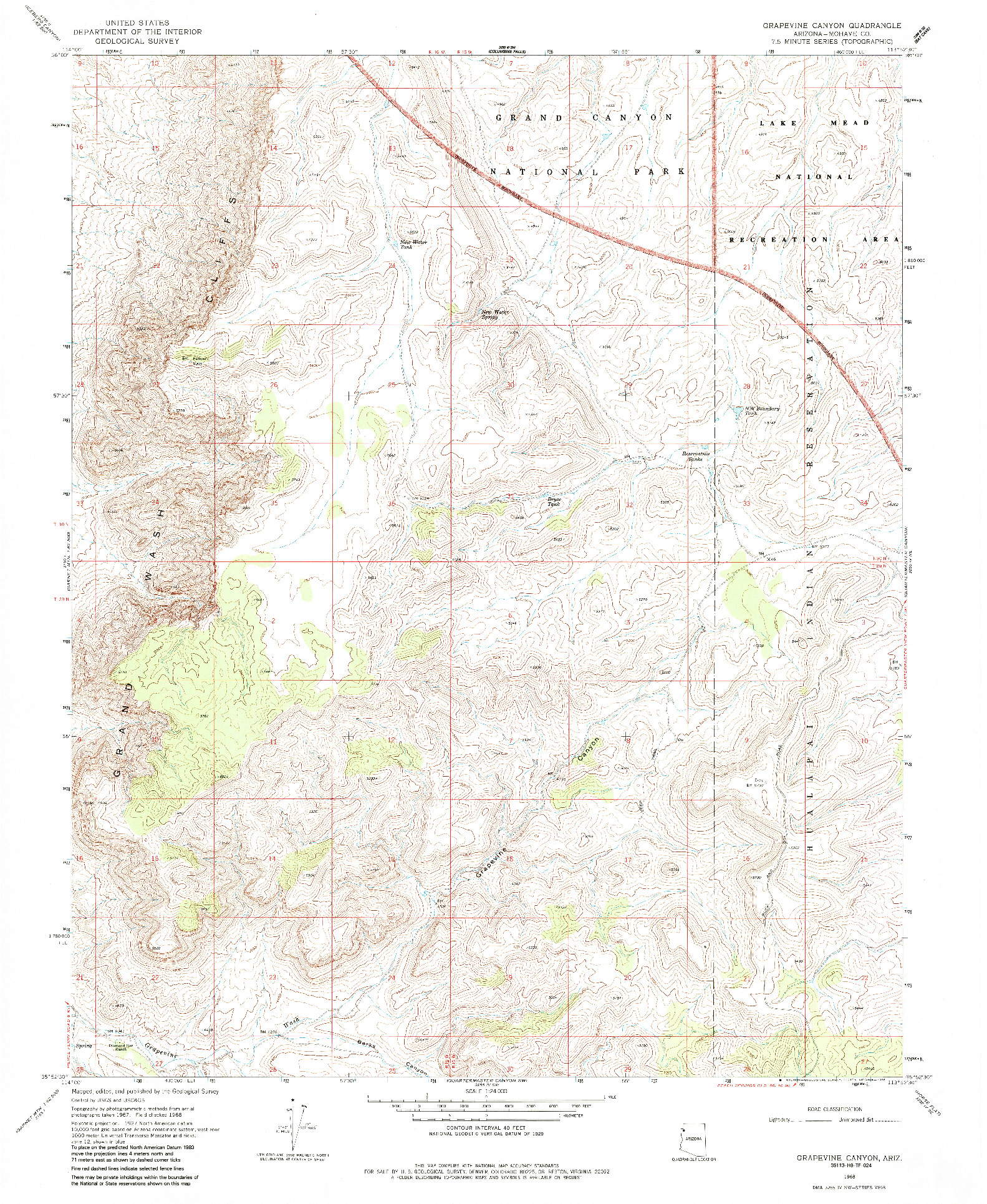USGS 1:24000-SCALE QUADRANGLE FOR GRAPEVINE CANYON, AZ 1968