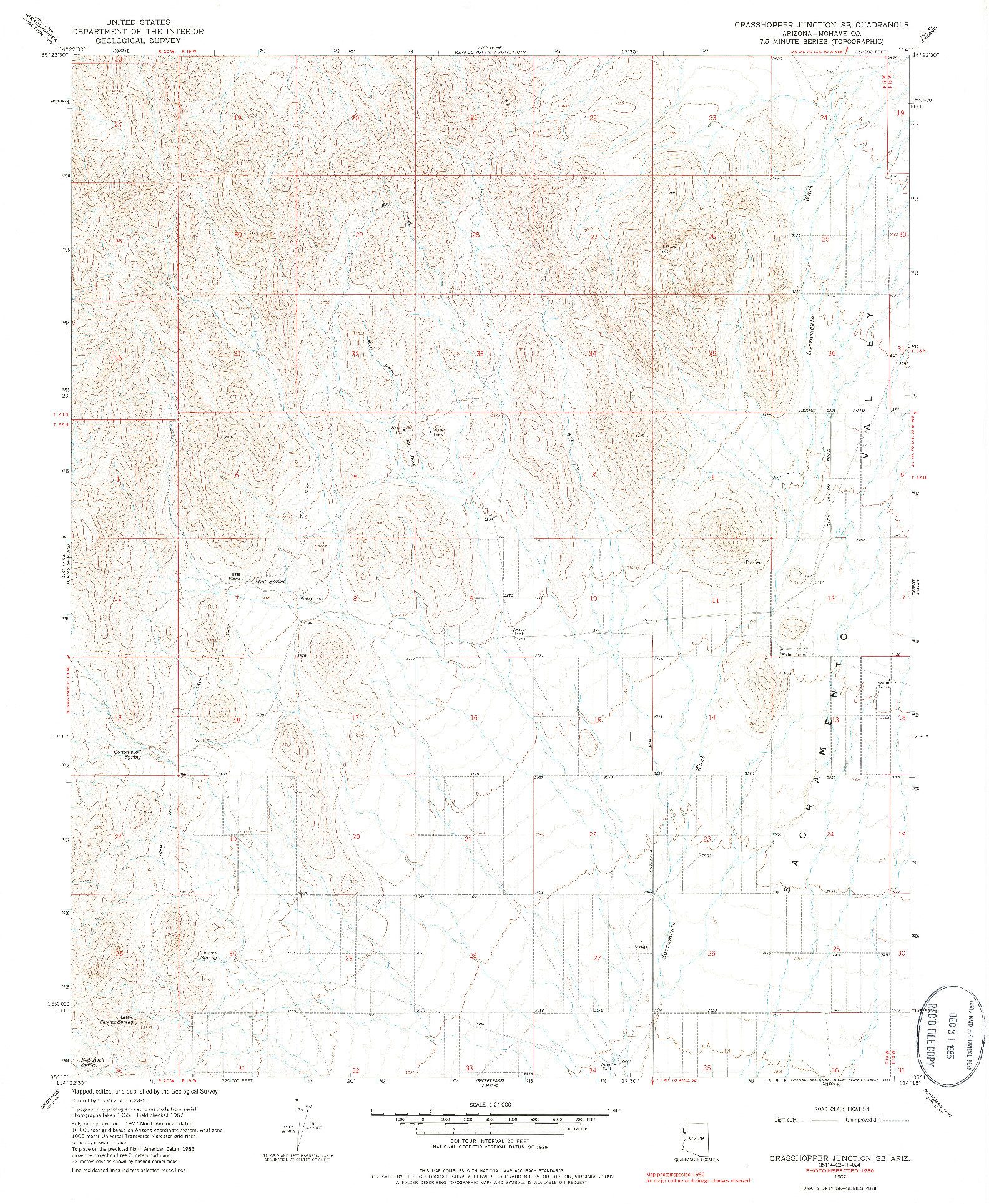 USGS 1:24000-SCALE QUADRANGLE FOR GRASSHOPPER JUNCTION SE, AZ 1967