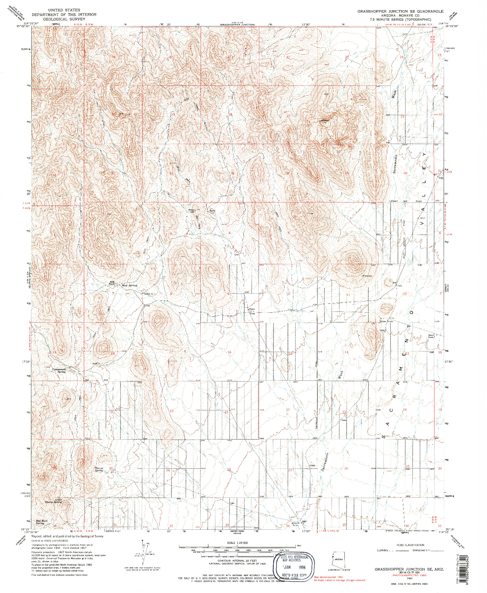 USGS 1:24000-SCALE QUADRANGLE FOR GRASSHOPPER JUNCTION SE, AZ 1967