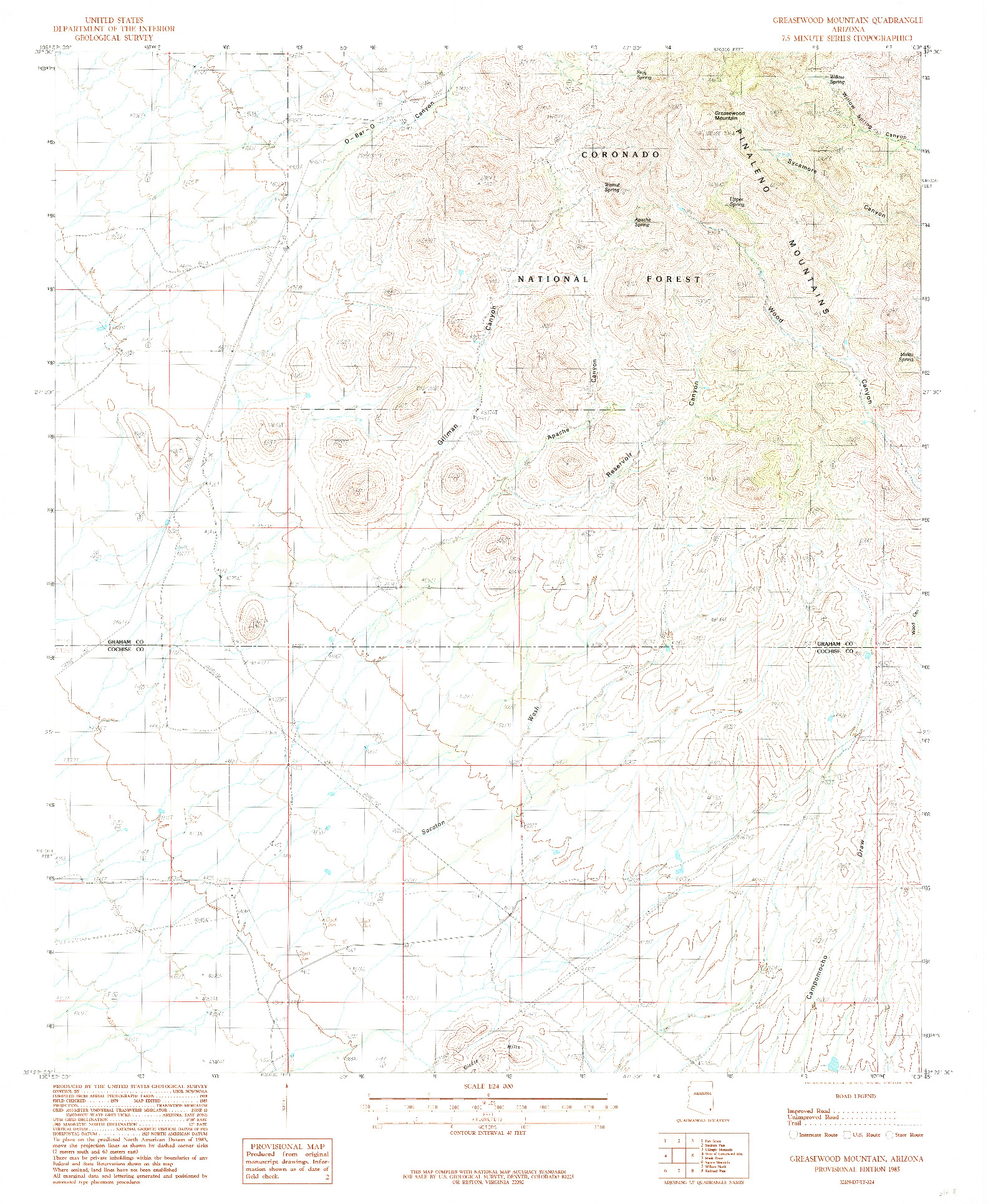 USGS 1:24000-SCALE QUADRANGLE FOR GREASEWOOD MOUNTAIN, AZ 1985