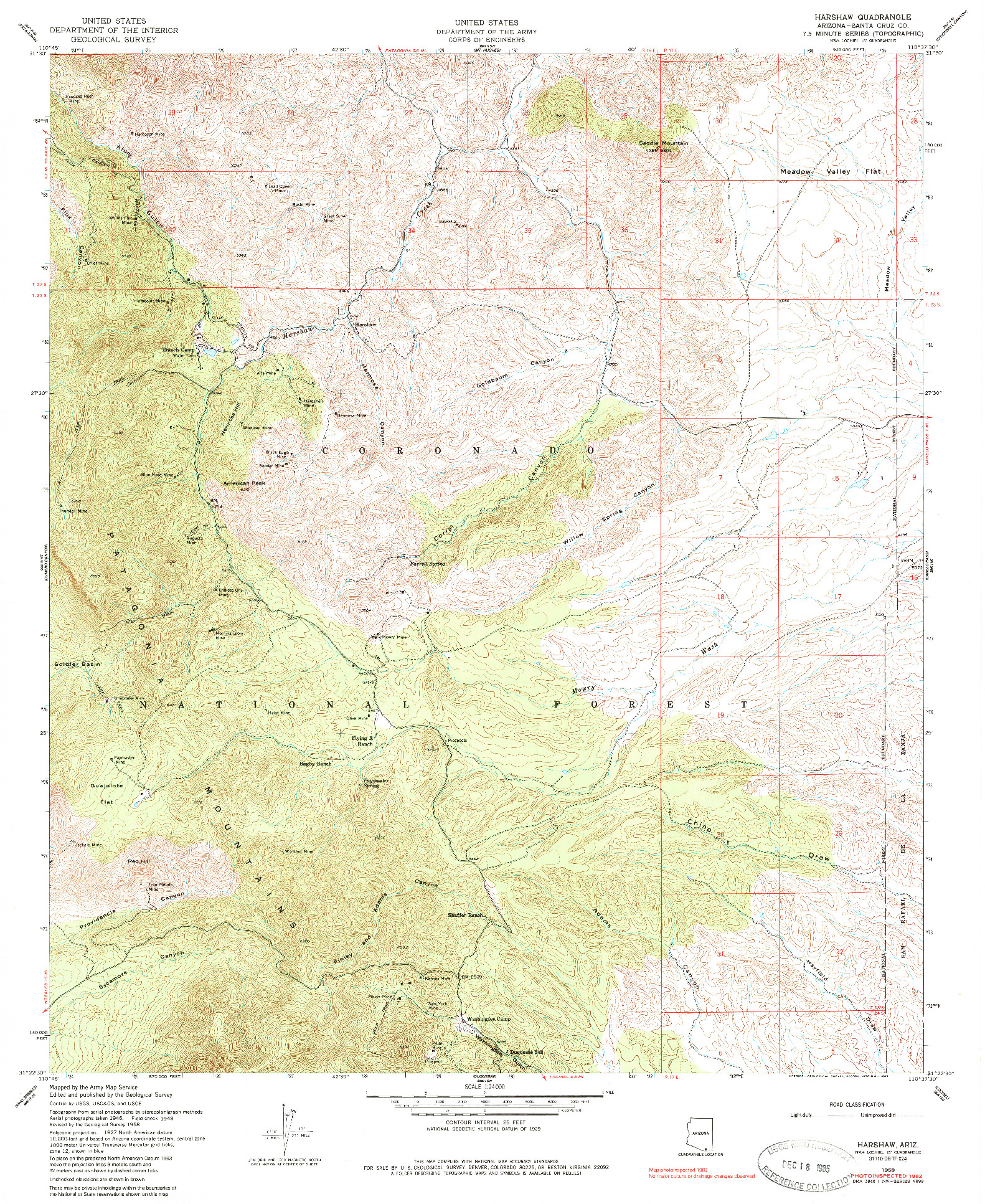 USGS 1:24000-SCALE QUADRANGLE FOR HARSHAW, AZ 1958