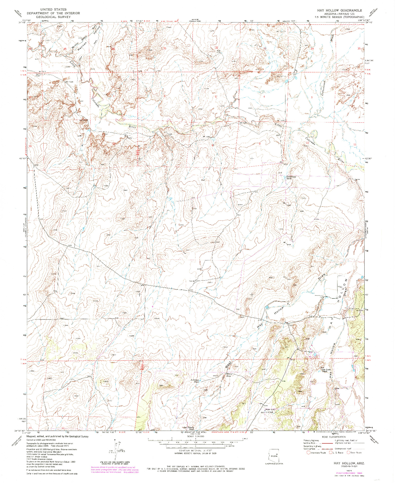USGS 1:24000-SCALE QUADRANGLE FOR HAY HOLLOW, AZ 1971