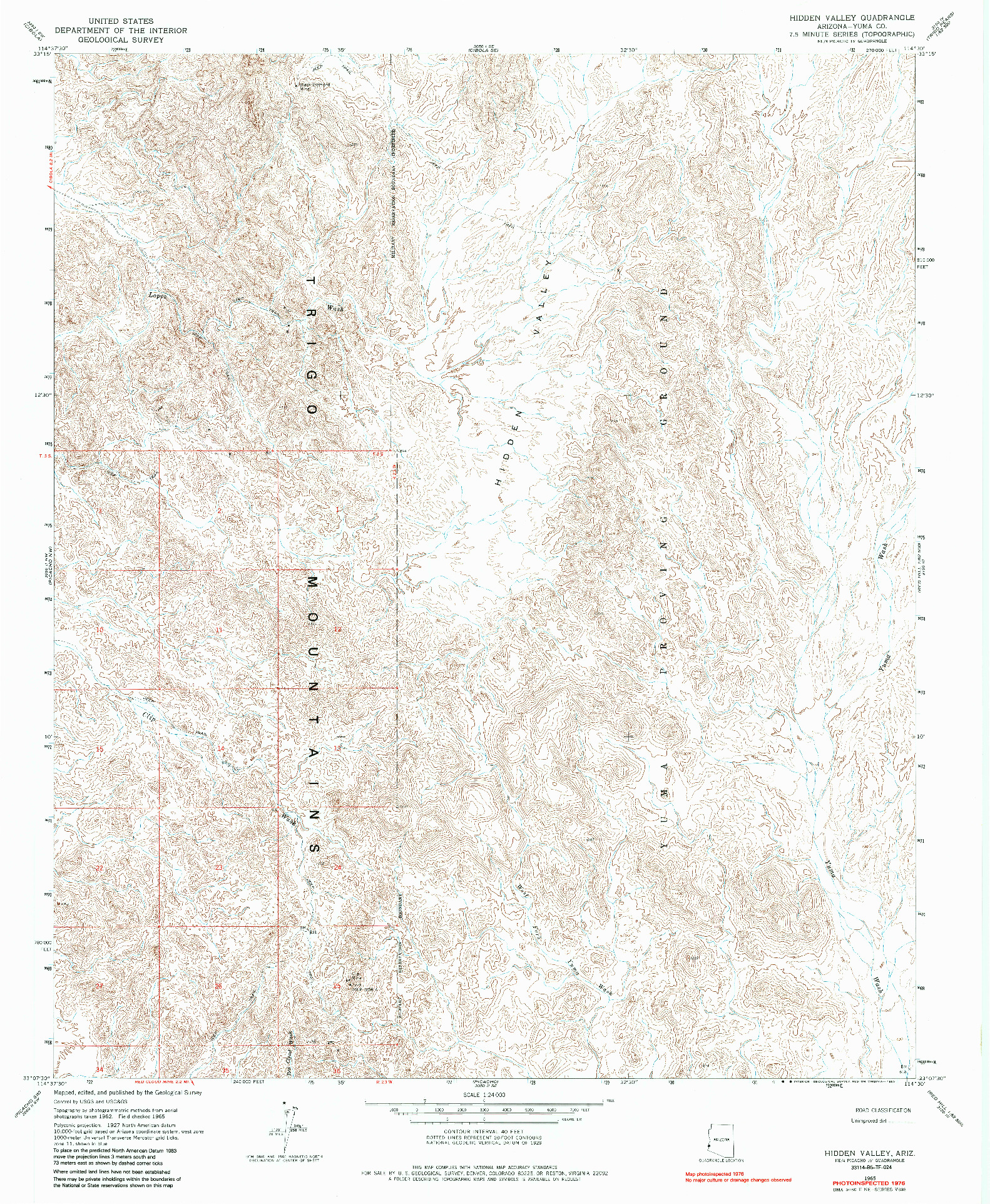 USGS 1:24000-SCALE QUADRANGLE FOR HIDDEN VALLEY, AZ 1965