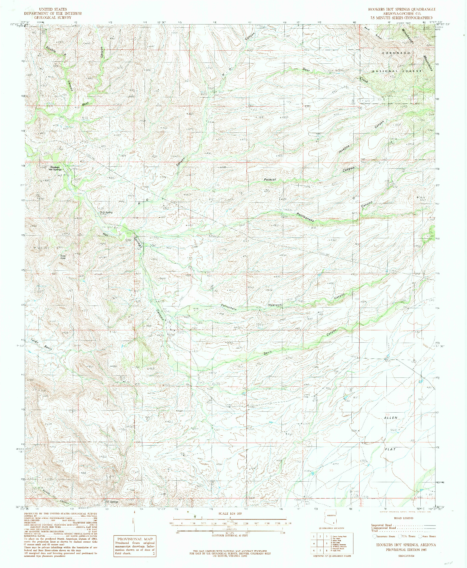 USGS 1:24000-SCALE QUADRANGLE FOR HOOKERS HOT SPRINGS, AZ 1985