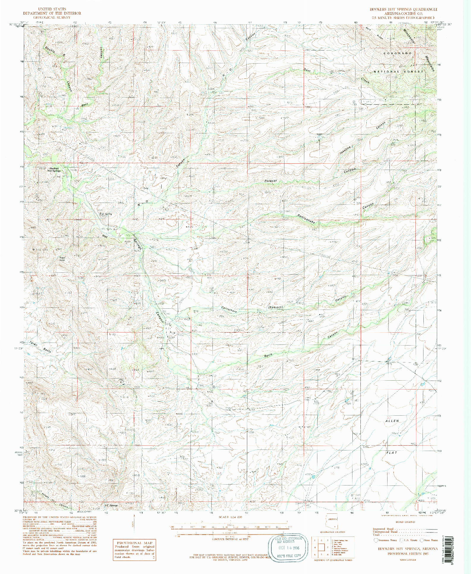 USGS 1:24000-SCALE QUADRANGLE FOR HOOKERS HOT SPRINGS, AZ 1985