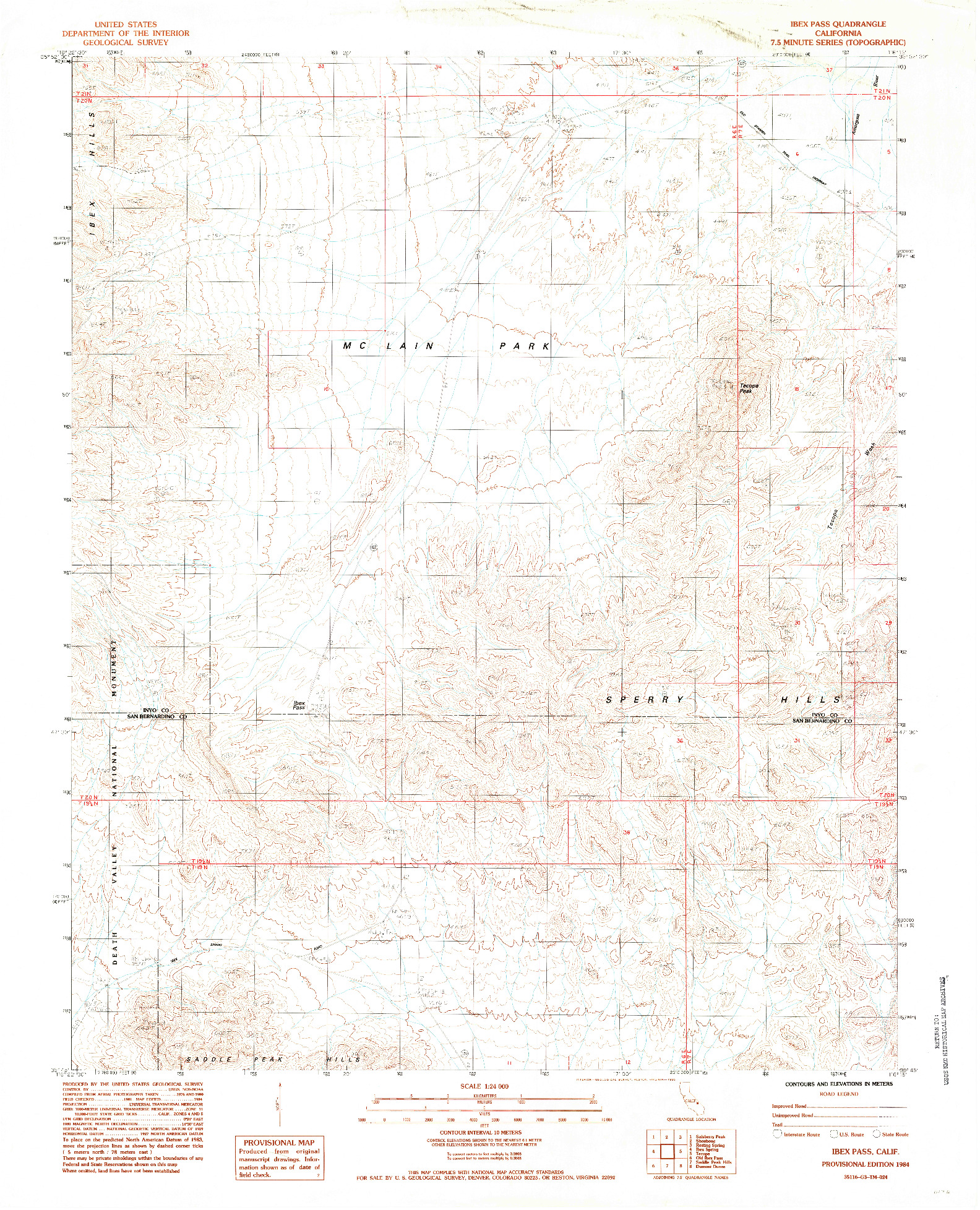 USGS 1:24000-SCALE QUADRANGLE FOR IBEX PASS, AZ 1984