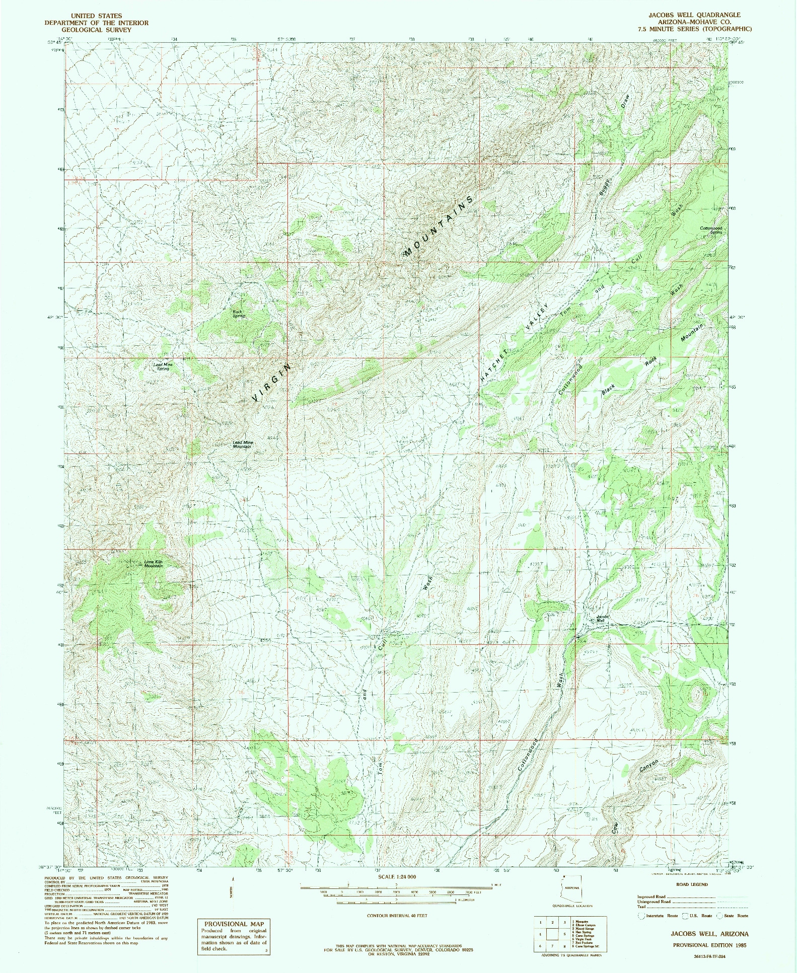 USGS 1:24000-SCALE QUADRANGLE FOR JACOBS WELL, AZ 1985