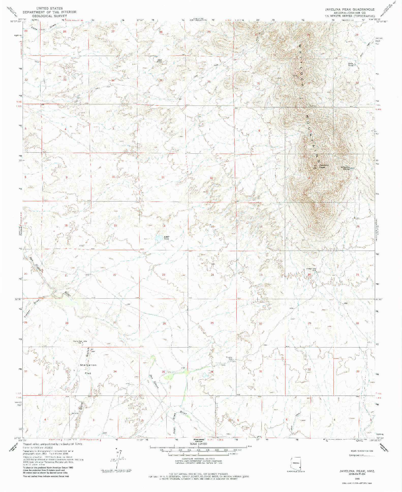 USGS 1:24000-SCALE QUADRANGLE FOR JAVELINA PEAK, AZ 1966