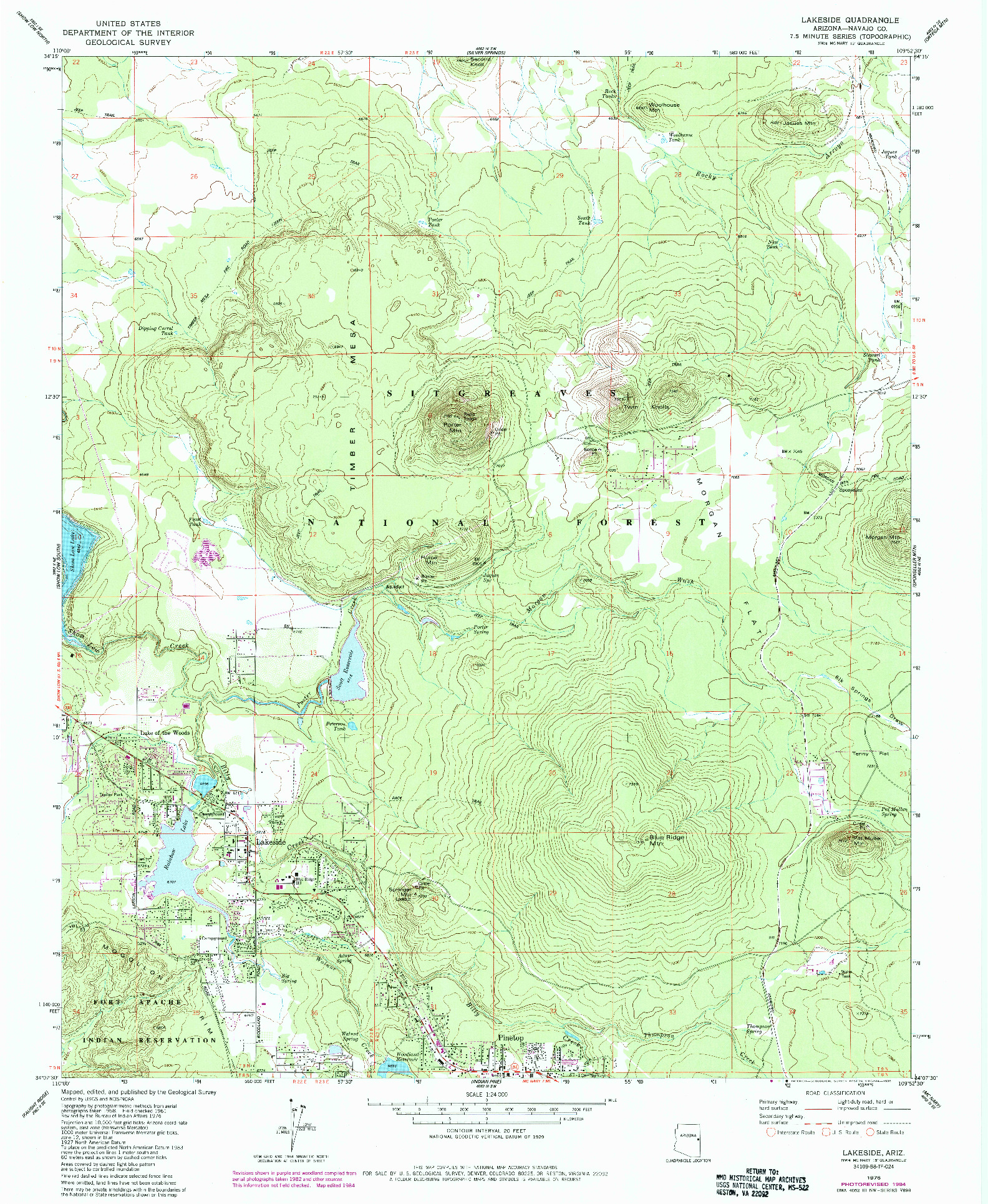 USGS 1:24000-SCALE QUADRANGLE FOR LAKESIDE, AZ 1976