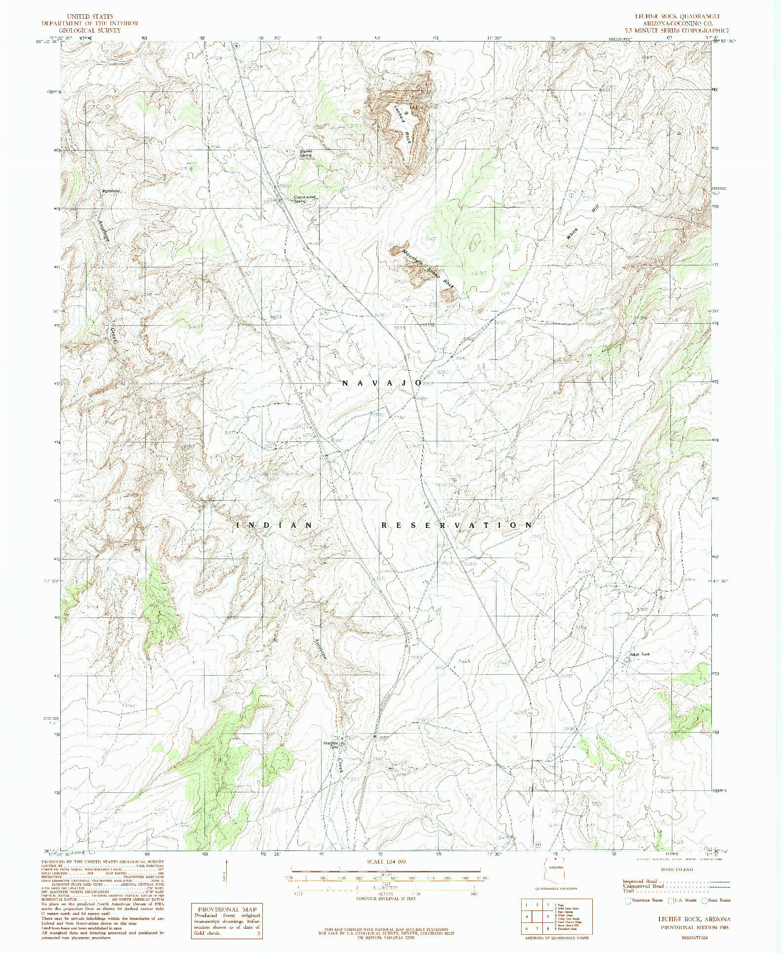 USGS 1:24000-SCALE QUADRANGLE FOR LECHE-E ROCK, AZ 1985