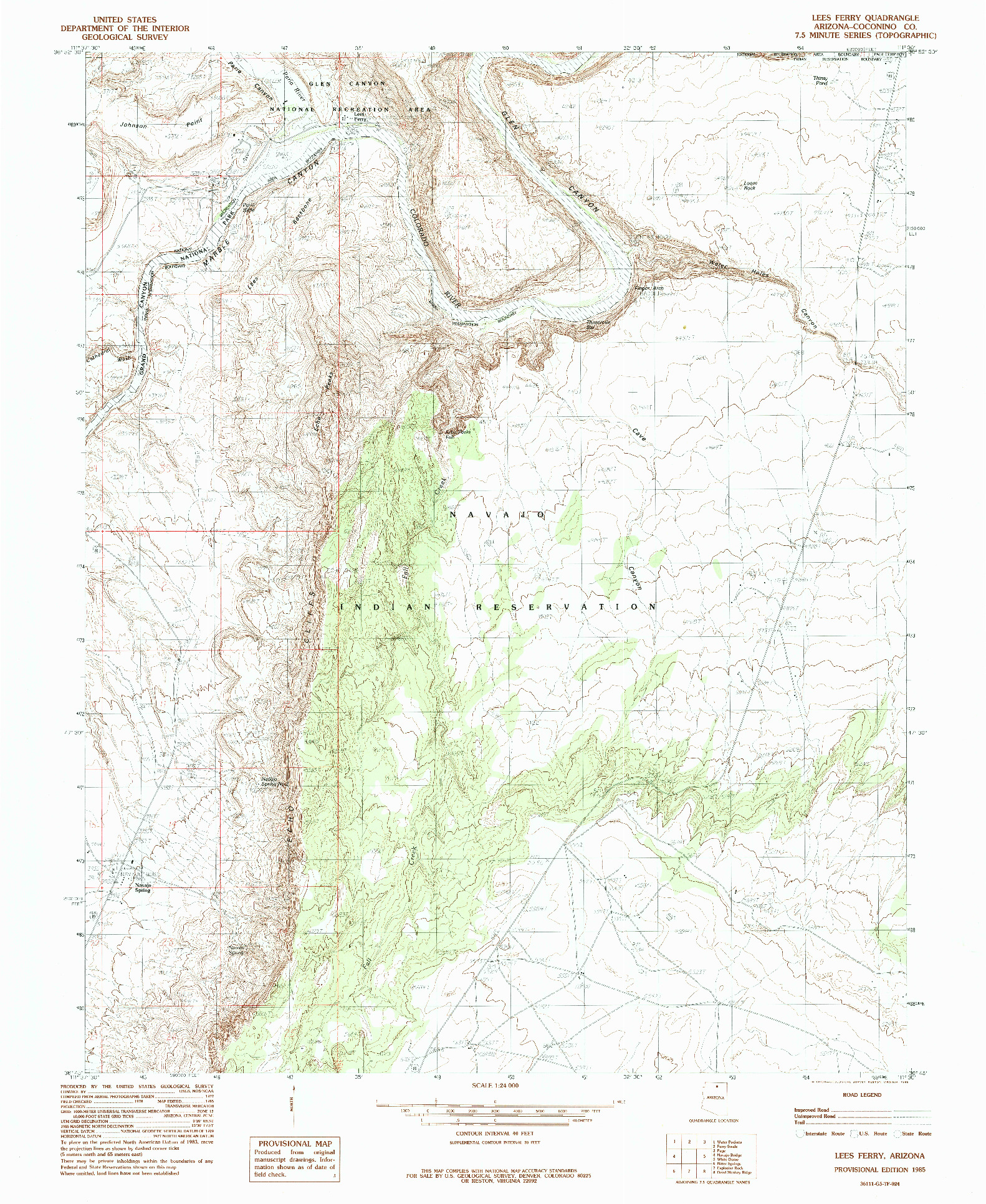 USGS 1:24000-SCALE QUADRANGLE FOR LEES FERRY, AZ 1985