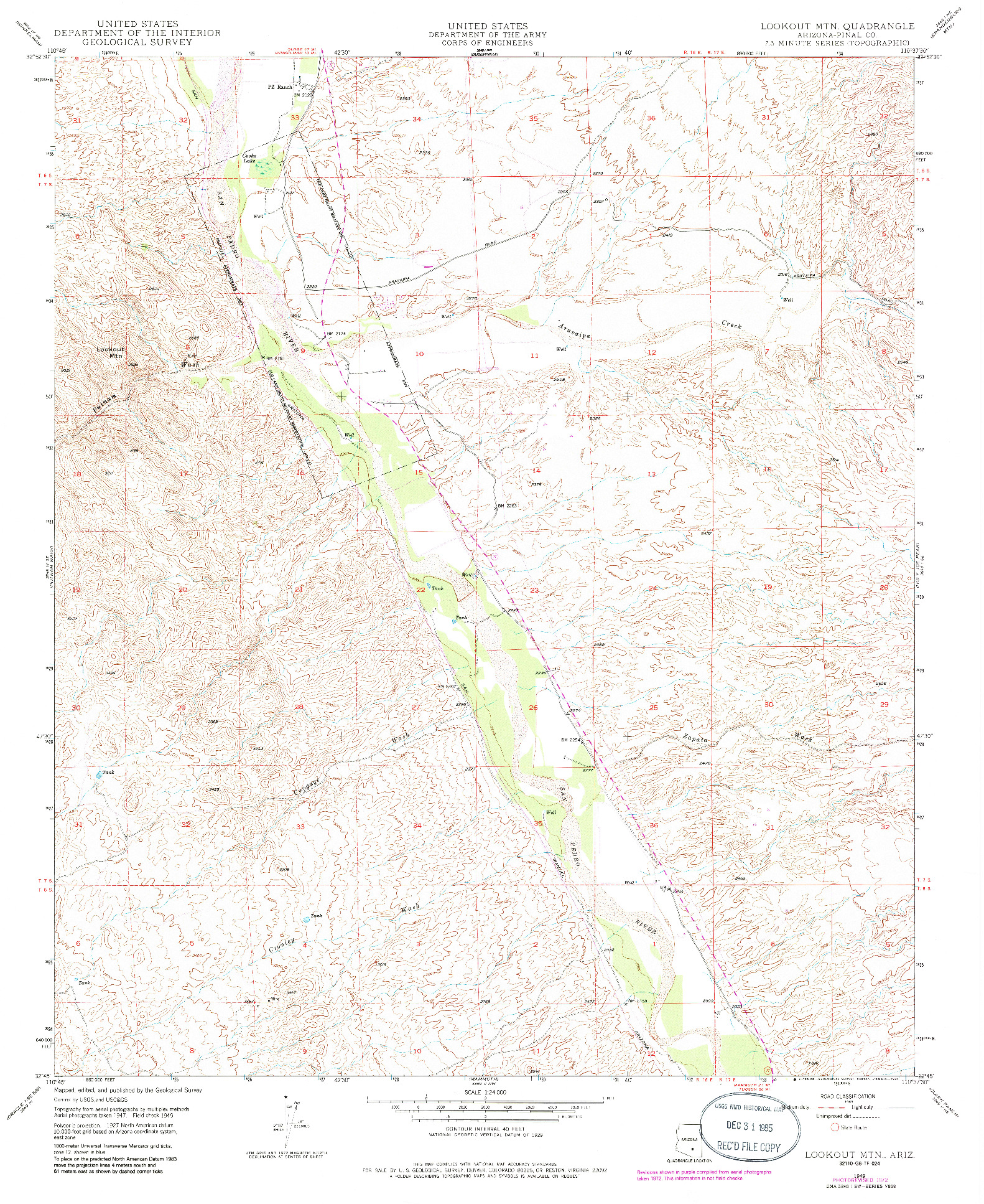 USGS 1:24000-SCALE QUADRANGLE FOR LOOKOUT MTN, AZ 1949