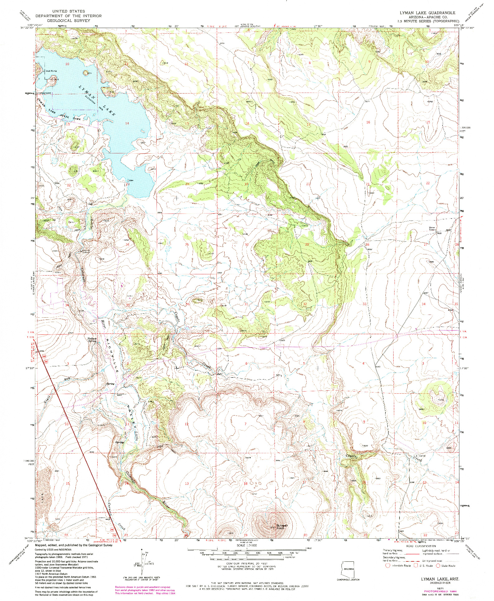 USGS 1:24000-SCALE QUADRANGLE FOR LYMAN LAKE, AZ 1971