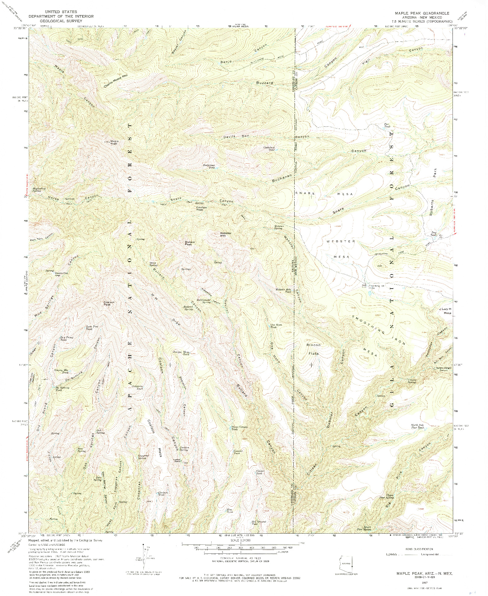 USGS 1:24000-SCALE QUADRANGLE FOR MAPLE PEAK, AZ 1967